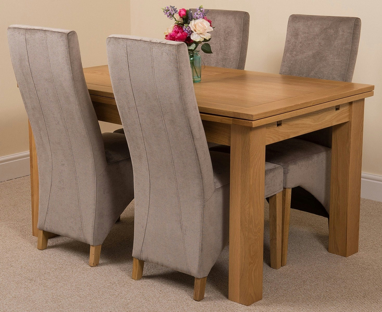 Rackhams Grey Richmond Medium Oak Extendable Dining Table With Lola Fabric Chairs - 4 Chairs
