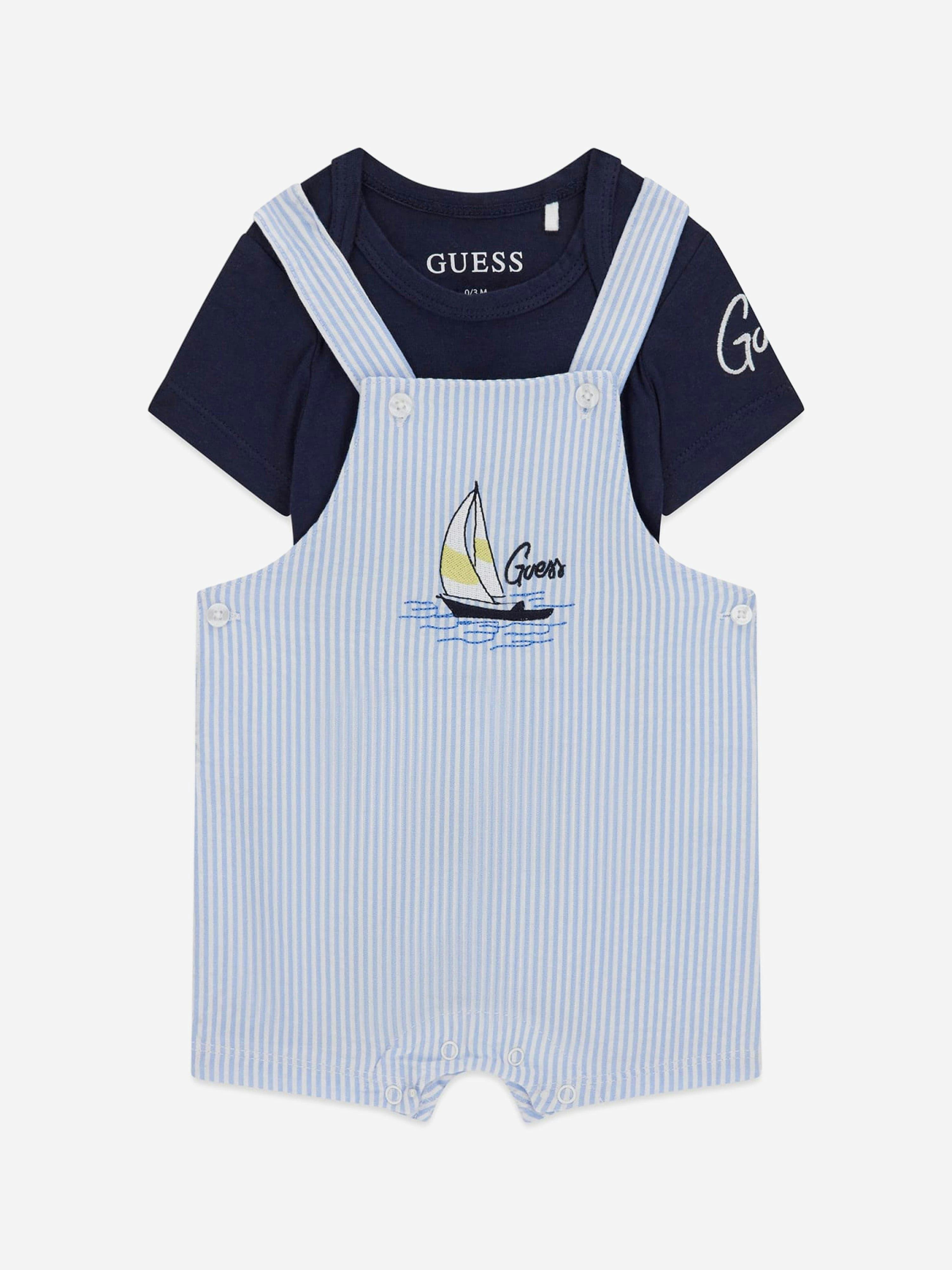 Guess Men's Blue Baby Boys Bodysuit And Seersucker Romper In Navy - 0 - 3 Mths
