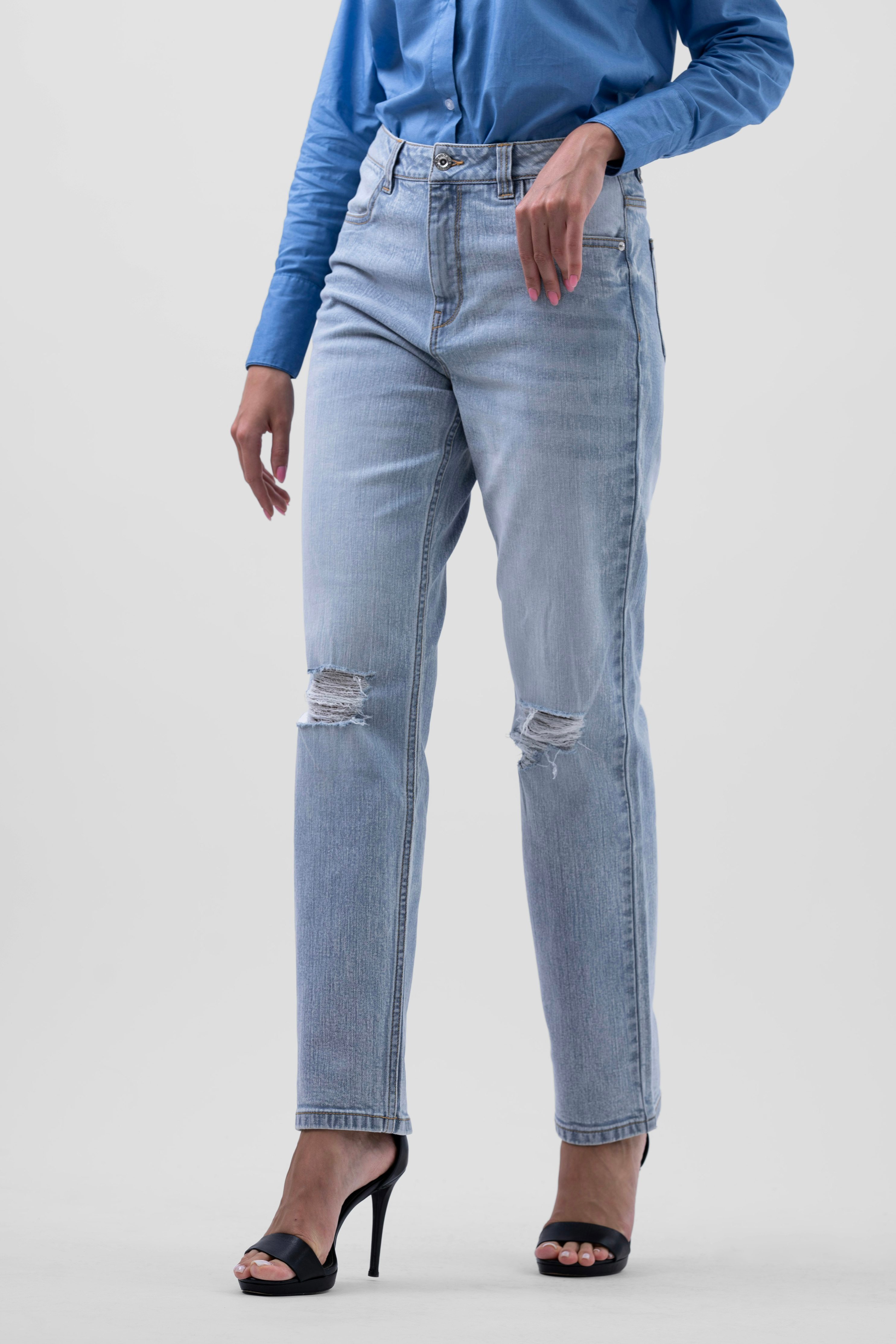 Enorsia Women's Light/Blue Straight Fit Ripped Jeans - 12 - 99% Cotton, 1% Spandex
