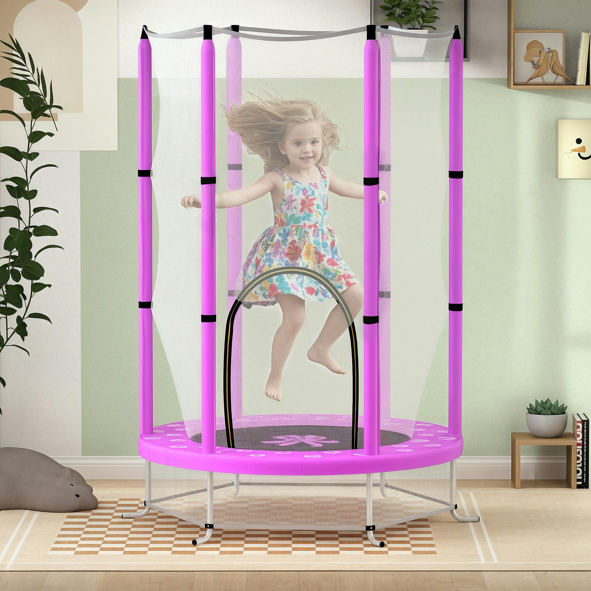 Aiyaplay 4.6Ft Kids Trampoline With Safety Enclosure Net