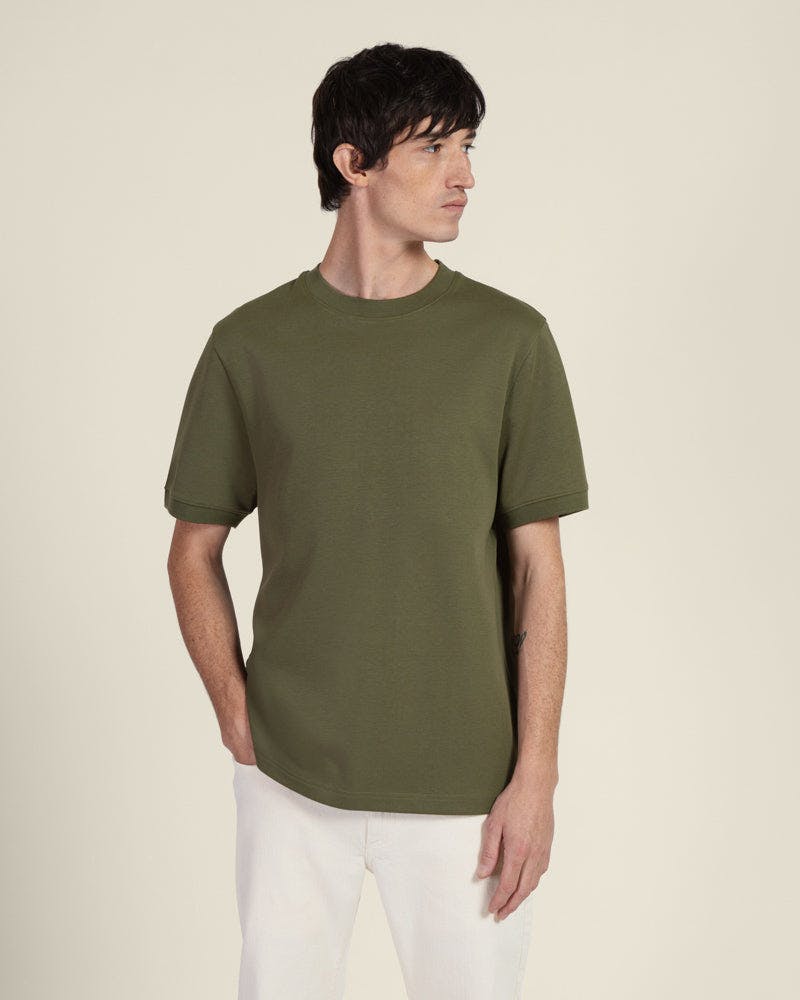 Larsson & Co Heavy T-Shirt With Ribbed Details - Olive - Xl