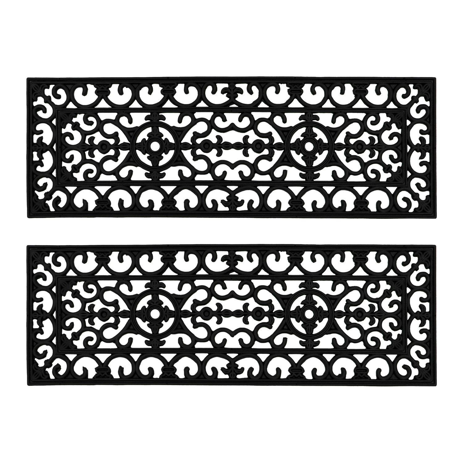 Rackhams Black Lexi Wrought Iron Effect Rubber Step Mat, 25X75cm - Set Of 2