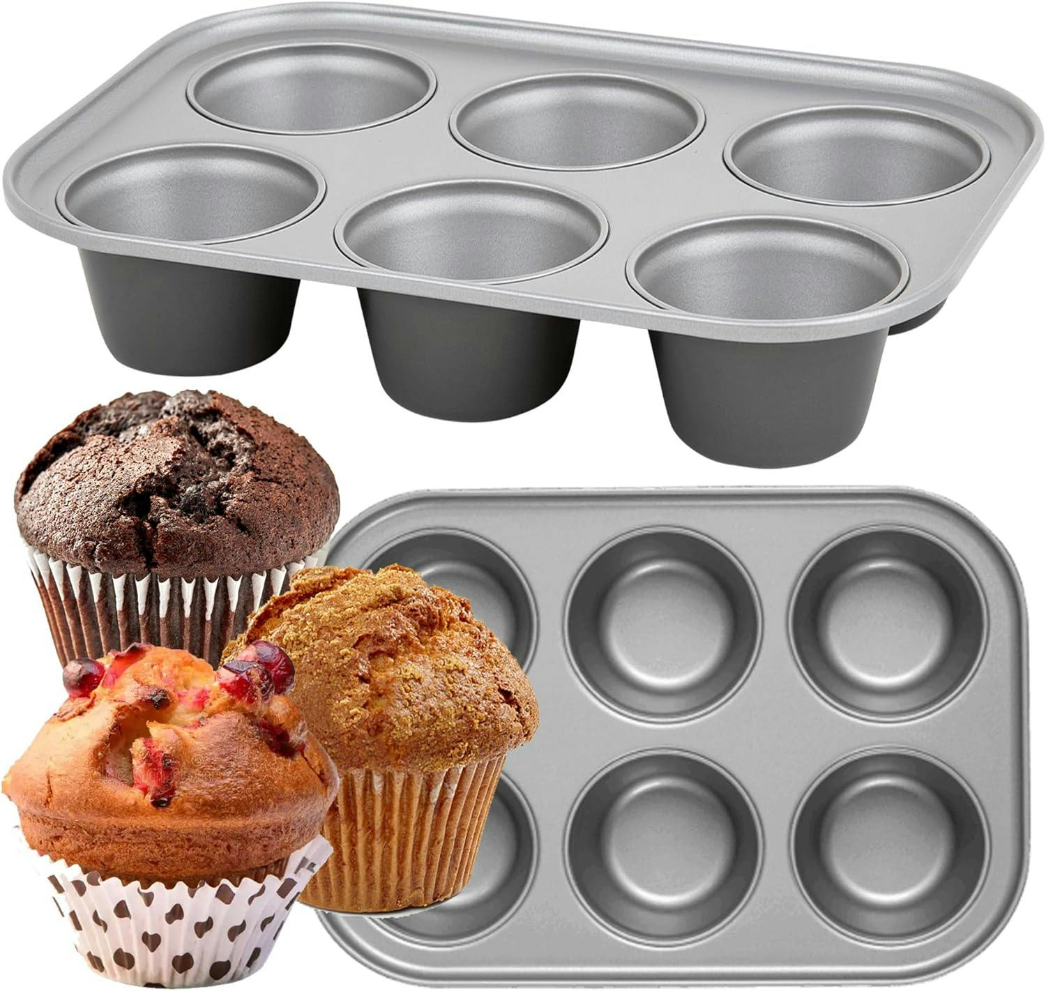 Rackhams 6 Cup Jumbo Muffin Tin Dishwasher & Oven Safe Cupcake Pan - 3 X