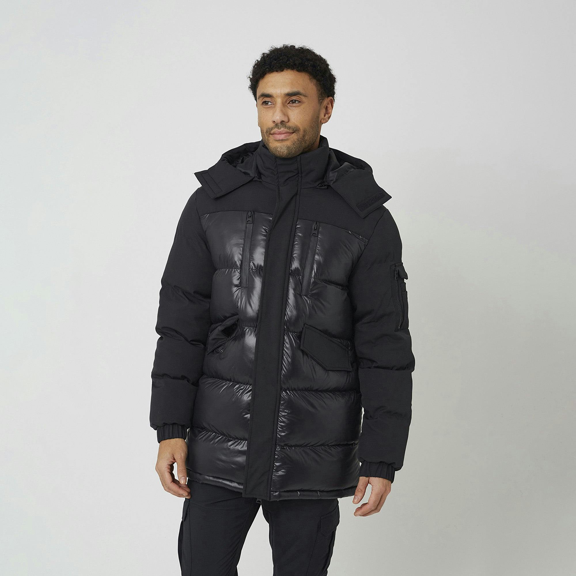 Brave Soul Black Longline Hooded Padded Jacket - M