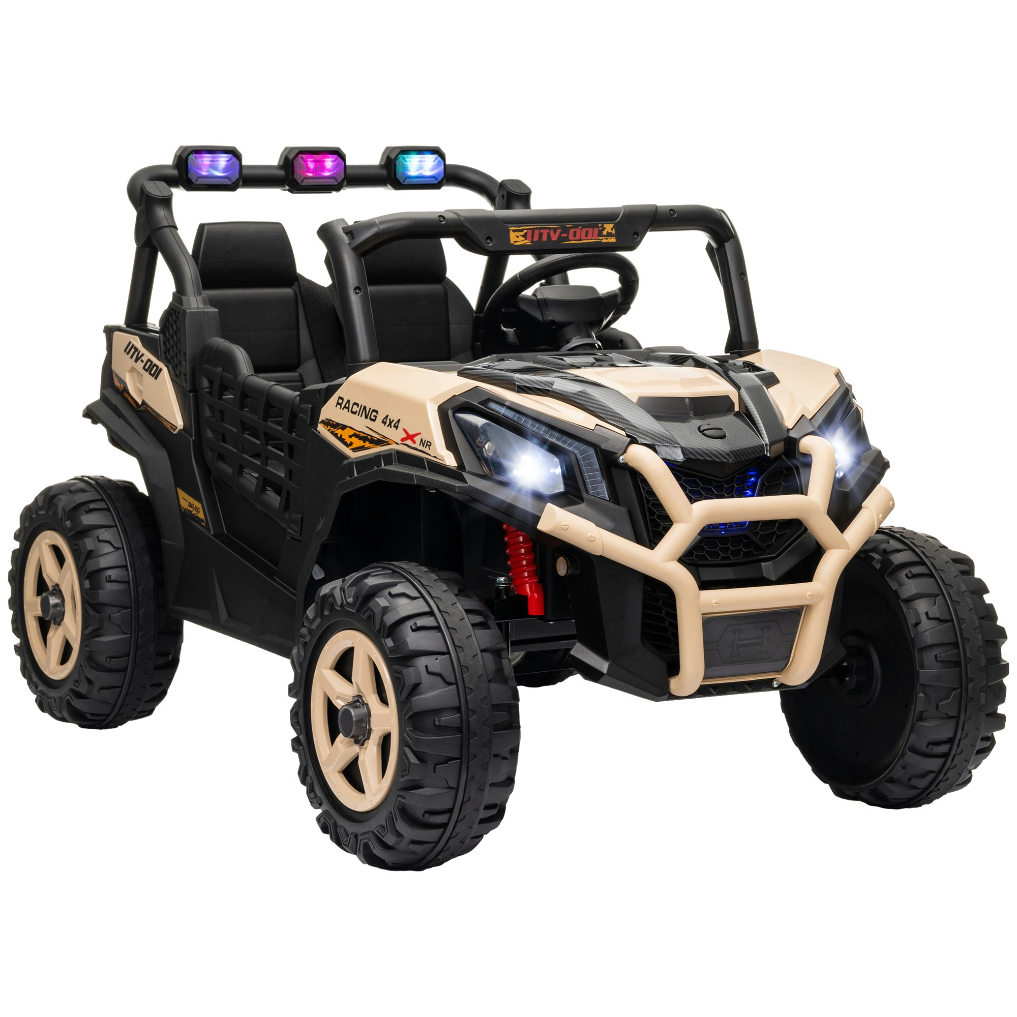 AIYAPLAY Kids Electric Ride on Car 2-Seater with Remote Control 24V Khaki | Truck UTV, Suspension System, LED Lights, Horn, Music, for 3-8 Years - Image 3