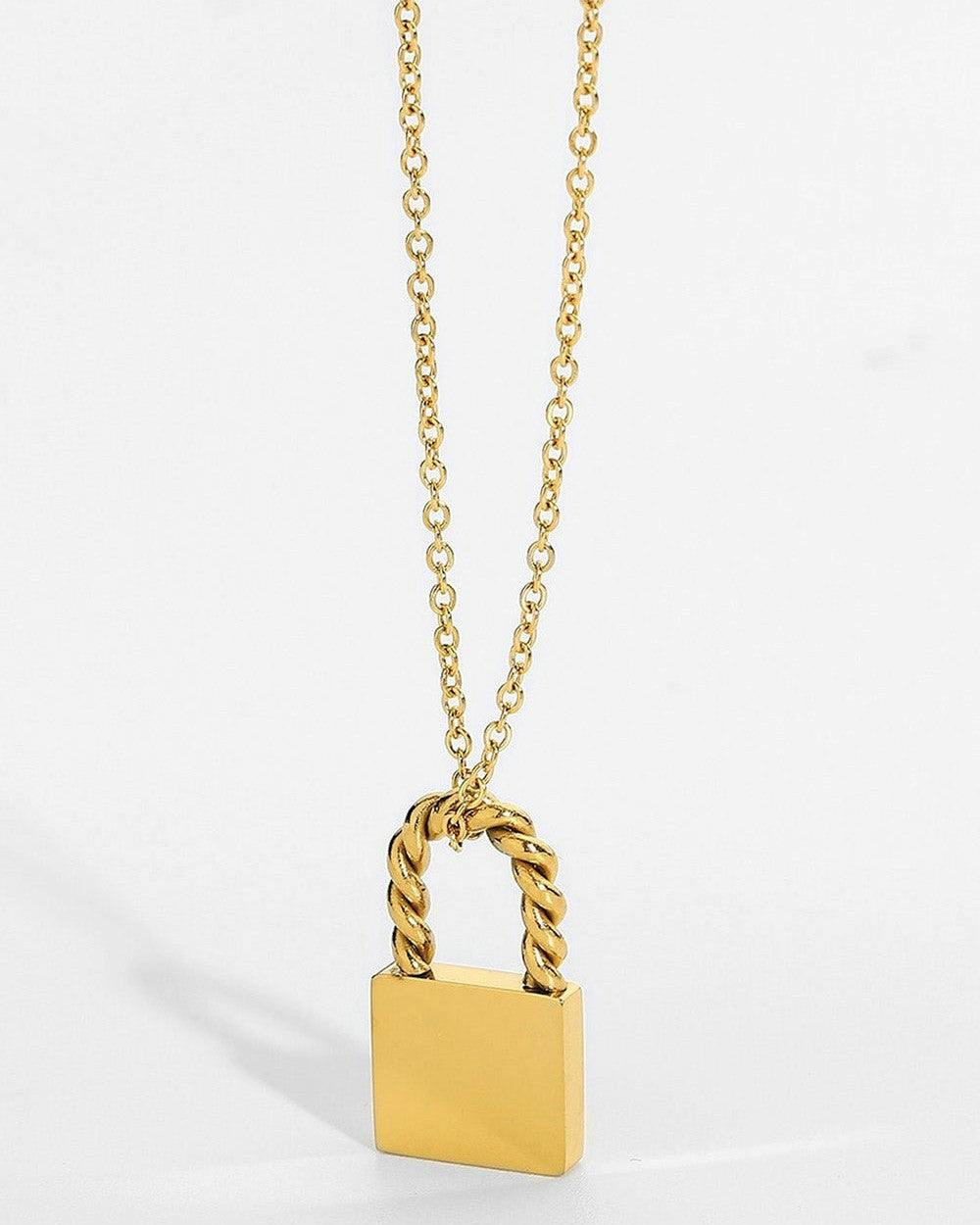 Elk & Bloom Gold Dainty 14K Lock Necklace - No Thank You - Standard Length