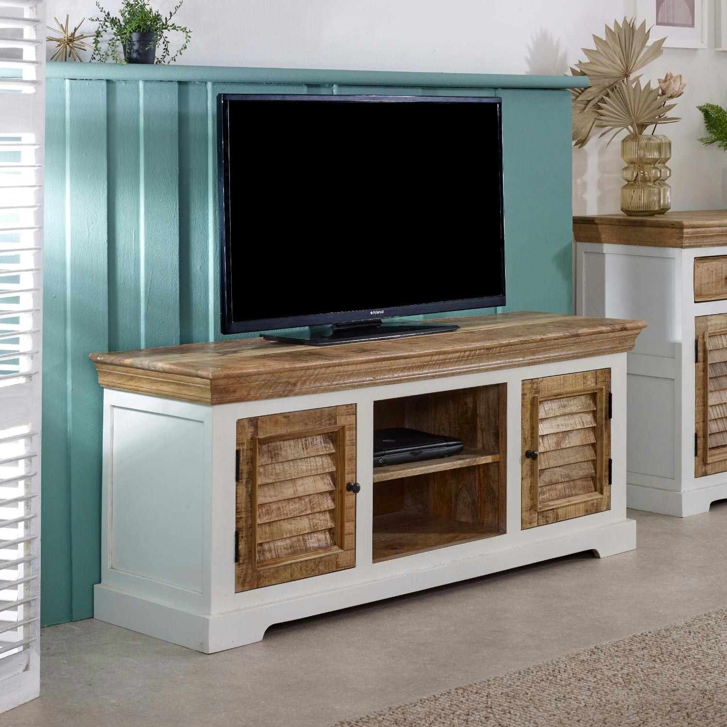 Ih Design White Milano Solid Mango Wood Tv Cabinet - 145 Cm - 60 Cm - Wood