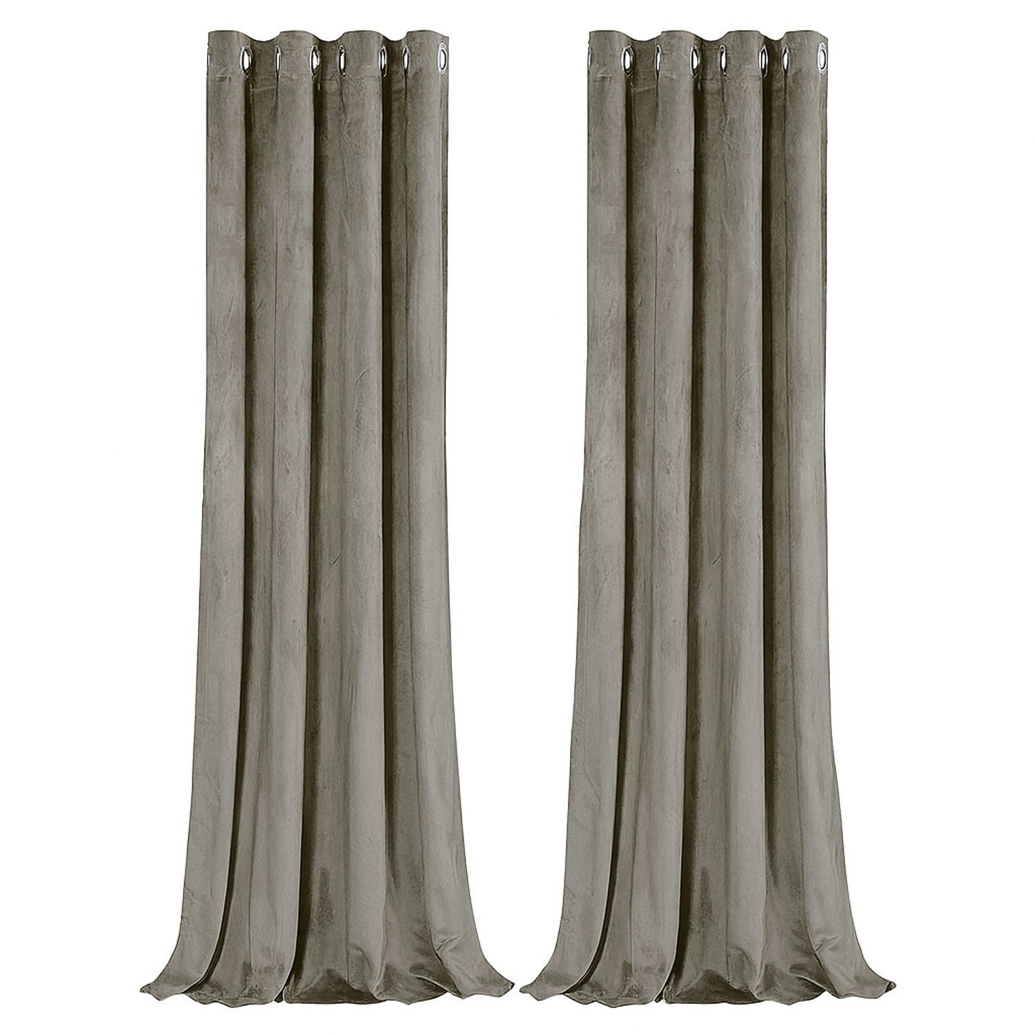 Happy Homewares Dark Taupe Velvet Ening Eyelet Curtains - 46X63 Inch Drop - Pair