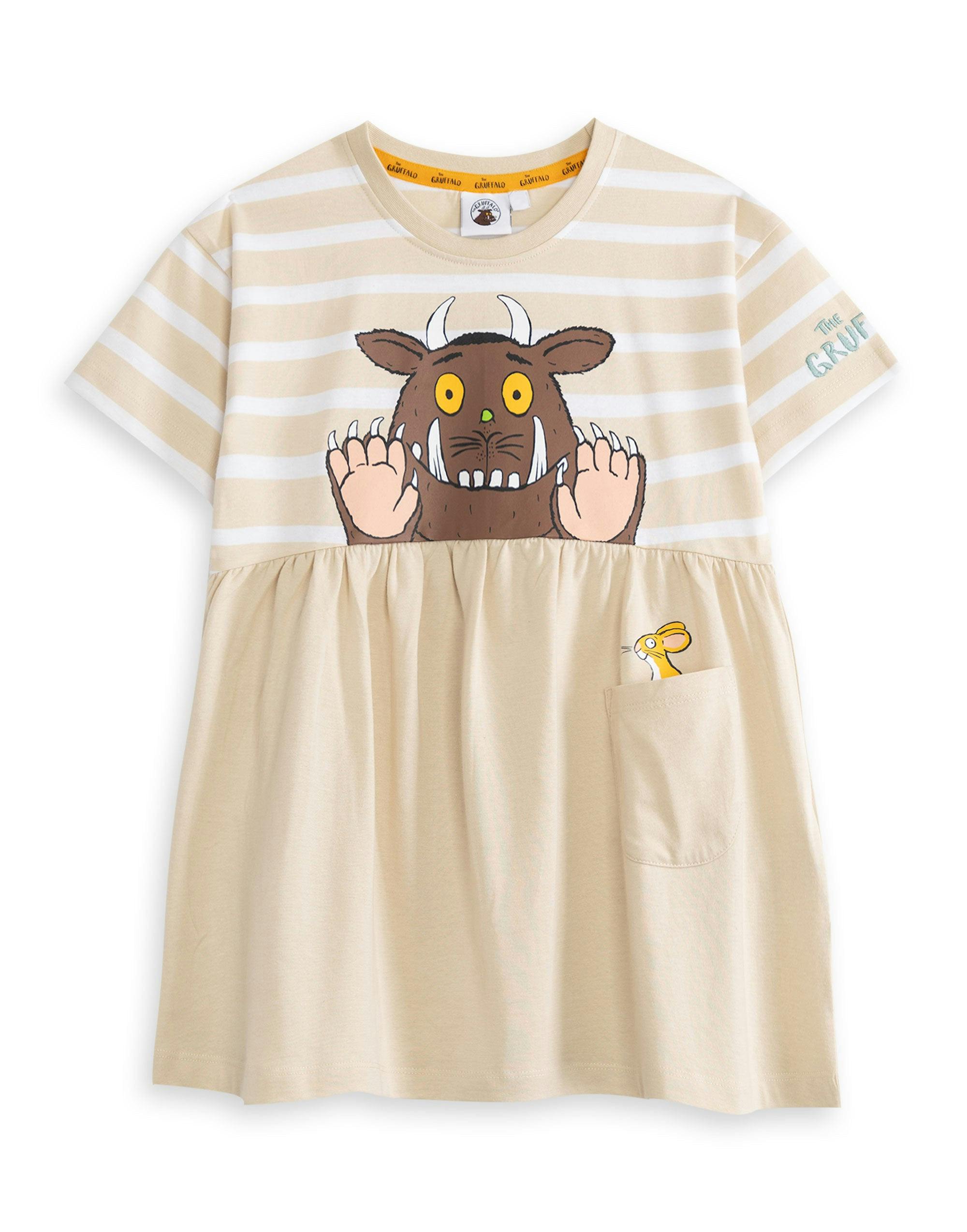 Vanilla Underground Girls Beige Gruffalo & Friends Character Stripe Dress - 2-3 Years