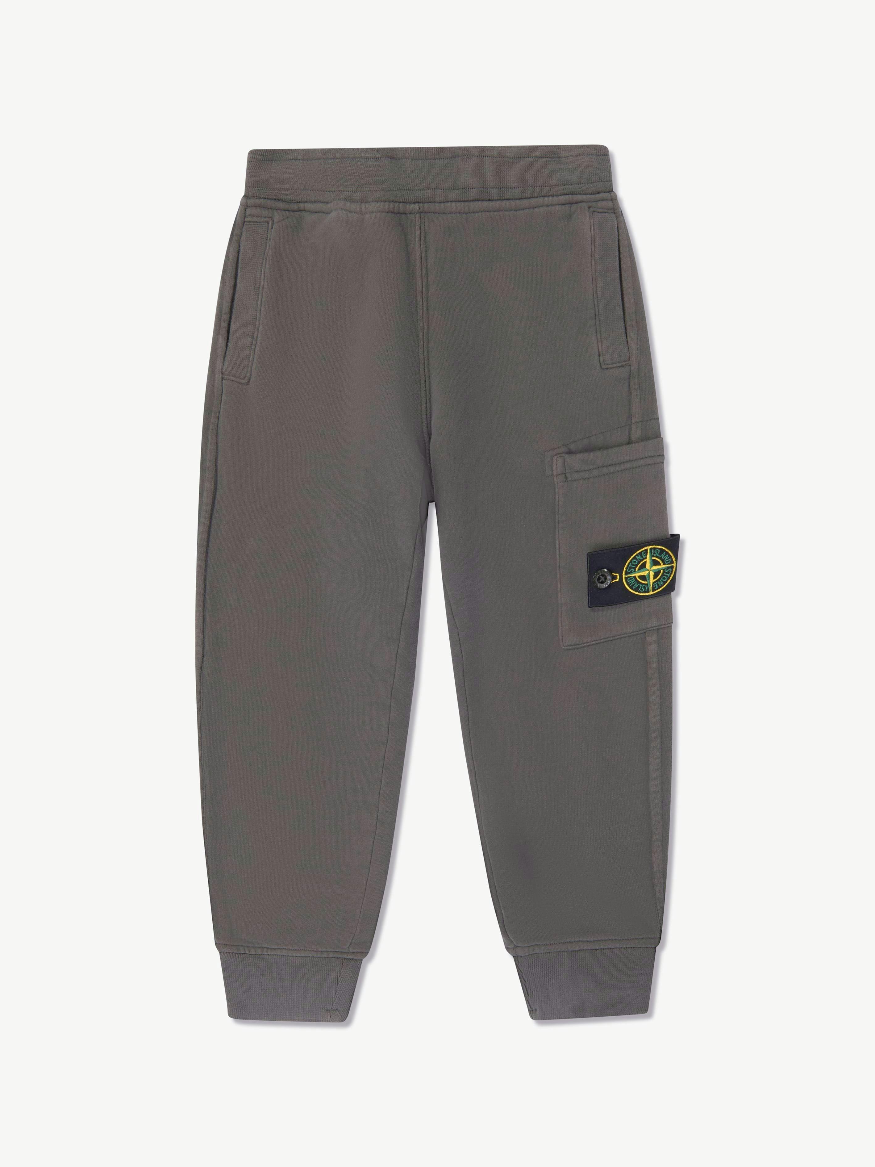 Stone Island Junior Boys Grey Stone Island Brushed Cotton Fleece Joggers In - 2 Yrs