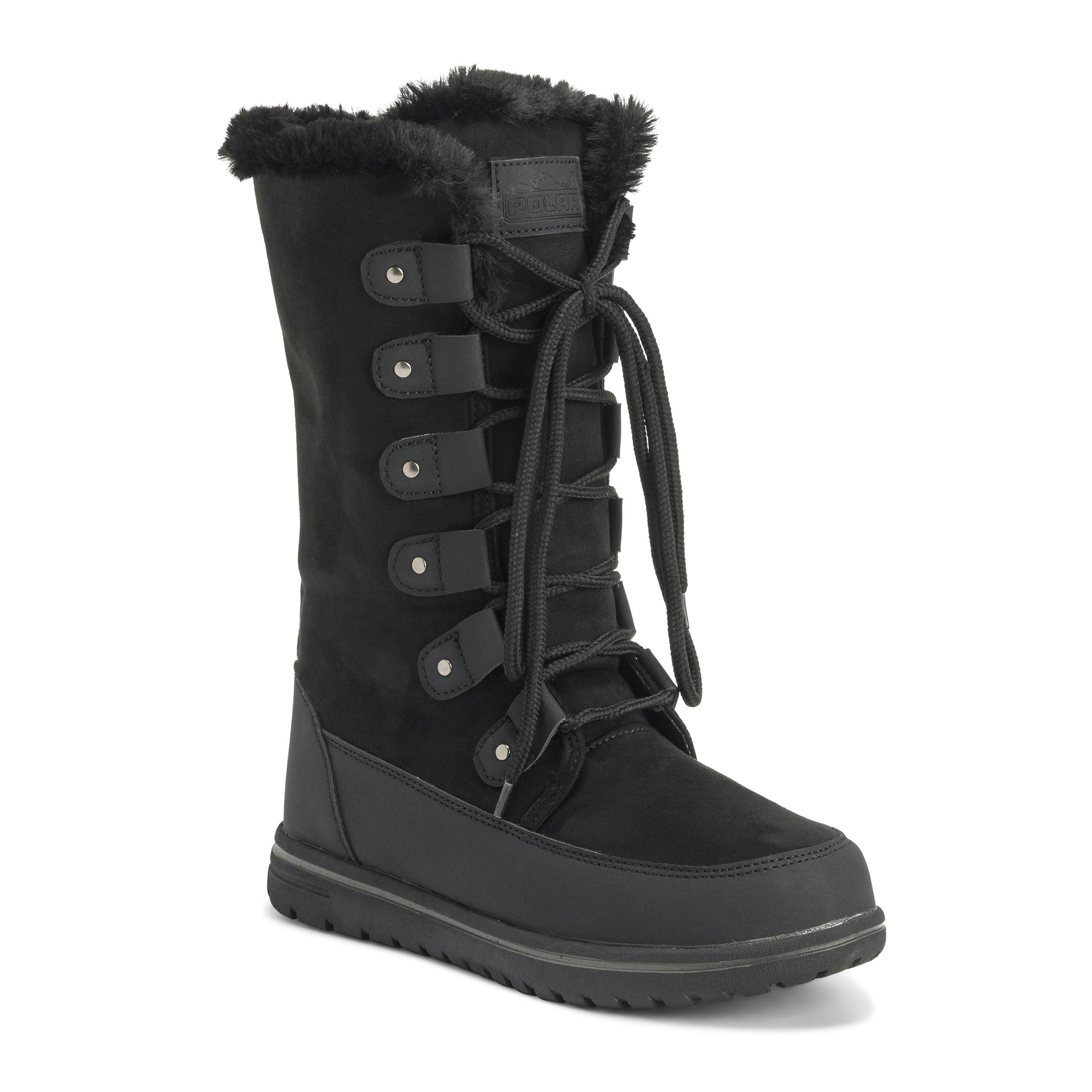 Viva Women's Black Polar Boot Fleece Lined Snow Winter Hiking Durable Ankle Boots - 6 - Suede