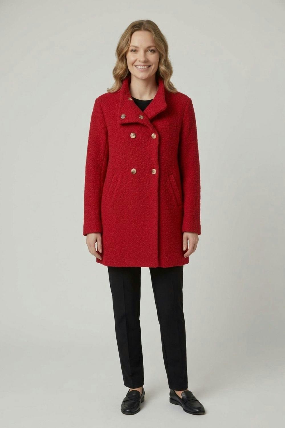 Izabel London Red Double Breasted Teddy Coat - 16