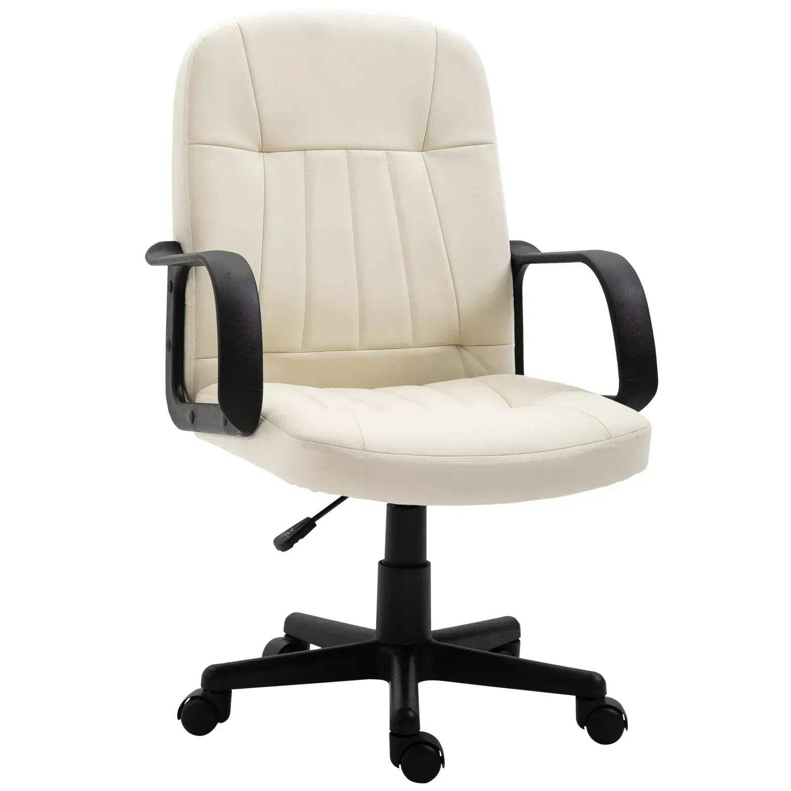 Homcom Unisex Cream Swivel Executive Chair Pu Leather Computer Desk Chair Office Furniture In Small - Image 5