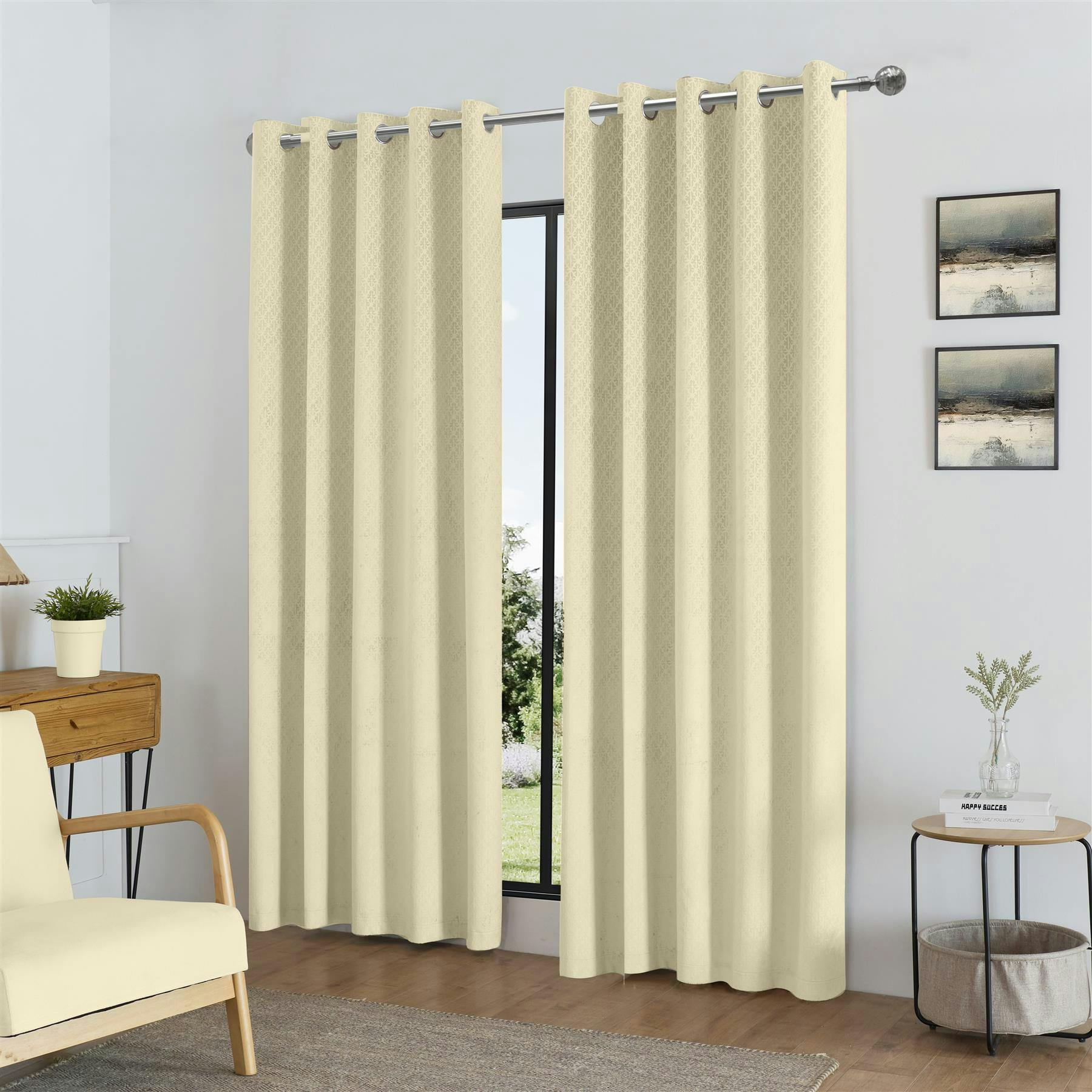 Rackhams Cream Temple Velvet Ring Top Blackout Curtains - 229Cm Width X 183Cm Drop