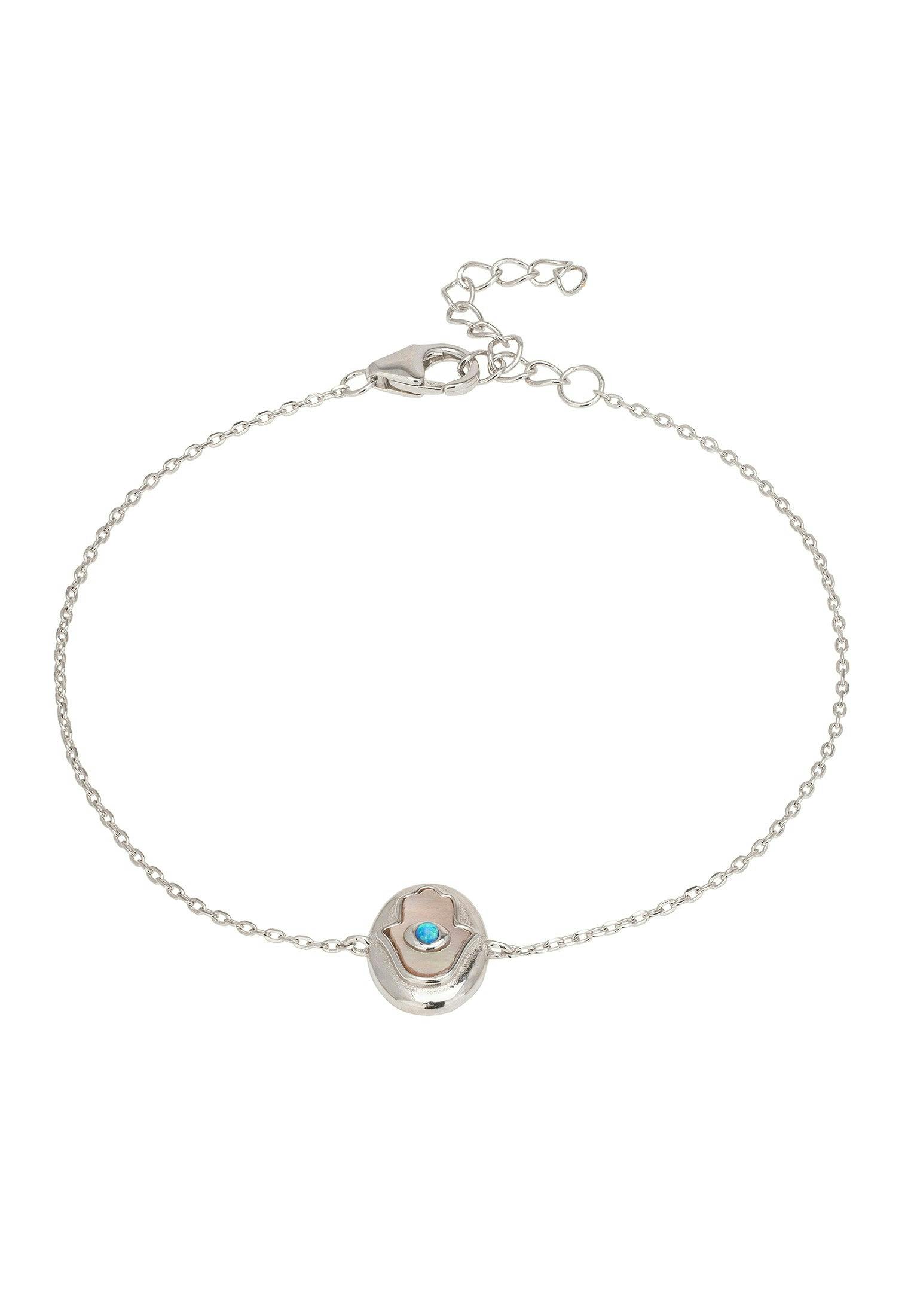 Latelita Silver Hamsa Hand Mother Of Pearl With Opal Bracelet