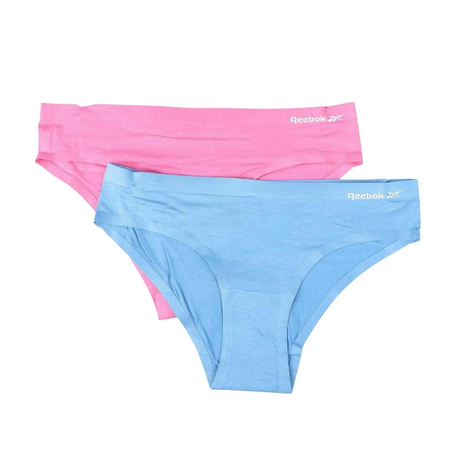 Reebok Women's Blue/Pink Plain Briefs (Pack Of 2) - L - 95% Viscose/5% Elastane