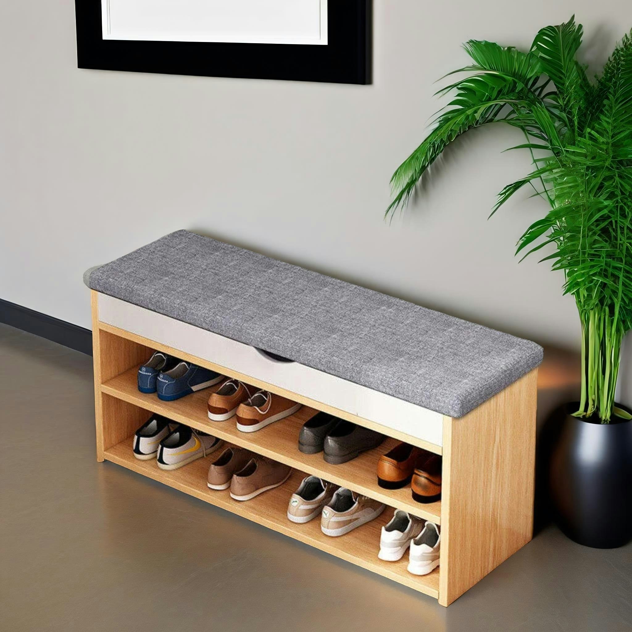 Rackhams White/Grey 3 Tier Shoe Storage Bench With Seat & Storage