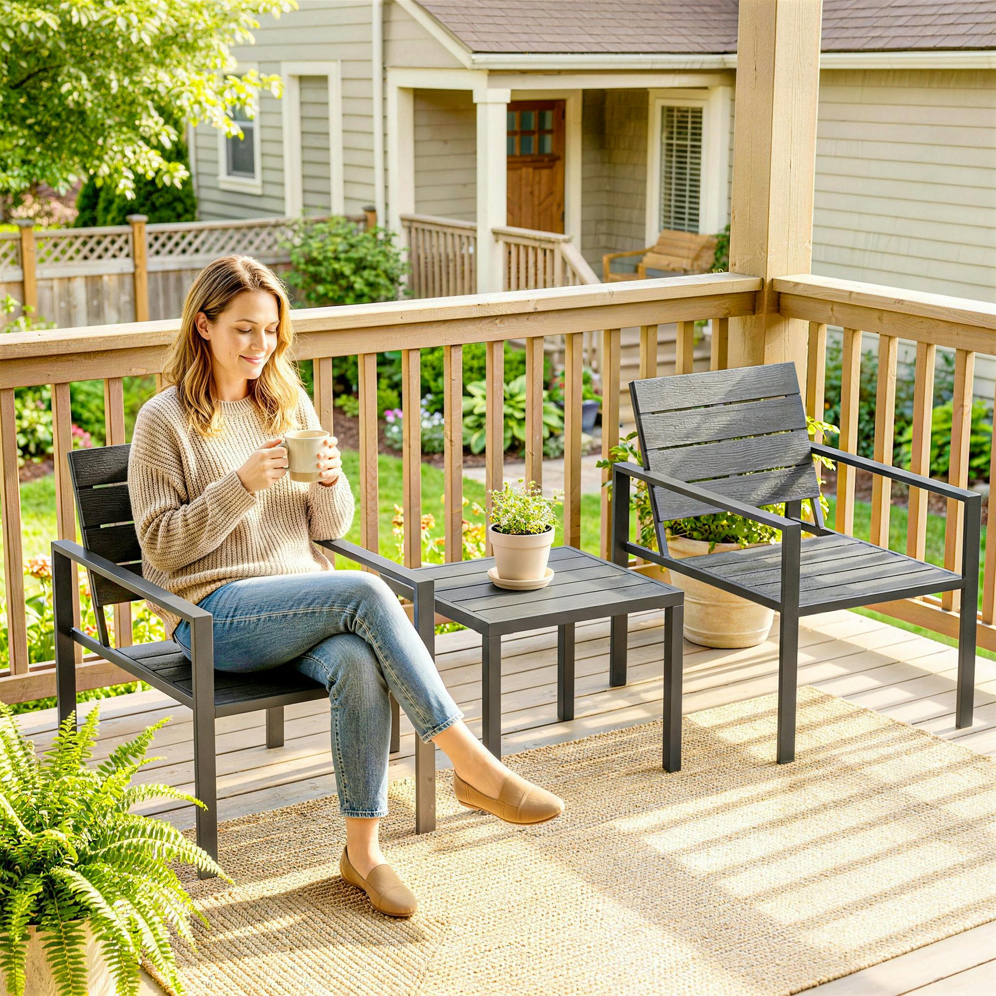 Rackhams Dark/Grey 3 Pieces Garden Bistro Set For 2, Outdoor Bistro Table And Chairs - 3 - Outdoor Bistro Set