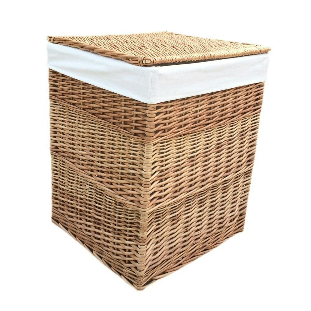 Rackhams Light Small Steamed Wicker Square Laundry Basket With Oatmeal Lining