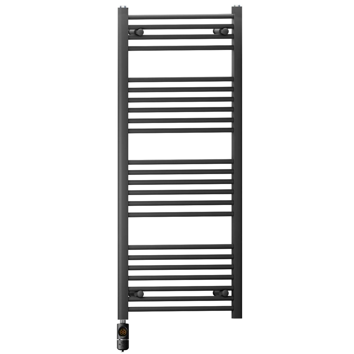 Myhomeware Black 450 X 1200 Mm Matt Electric Bathroom Towel Rail Radiator Heater With Af Thermostatic Electric Element Pre-Filled