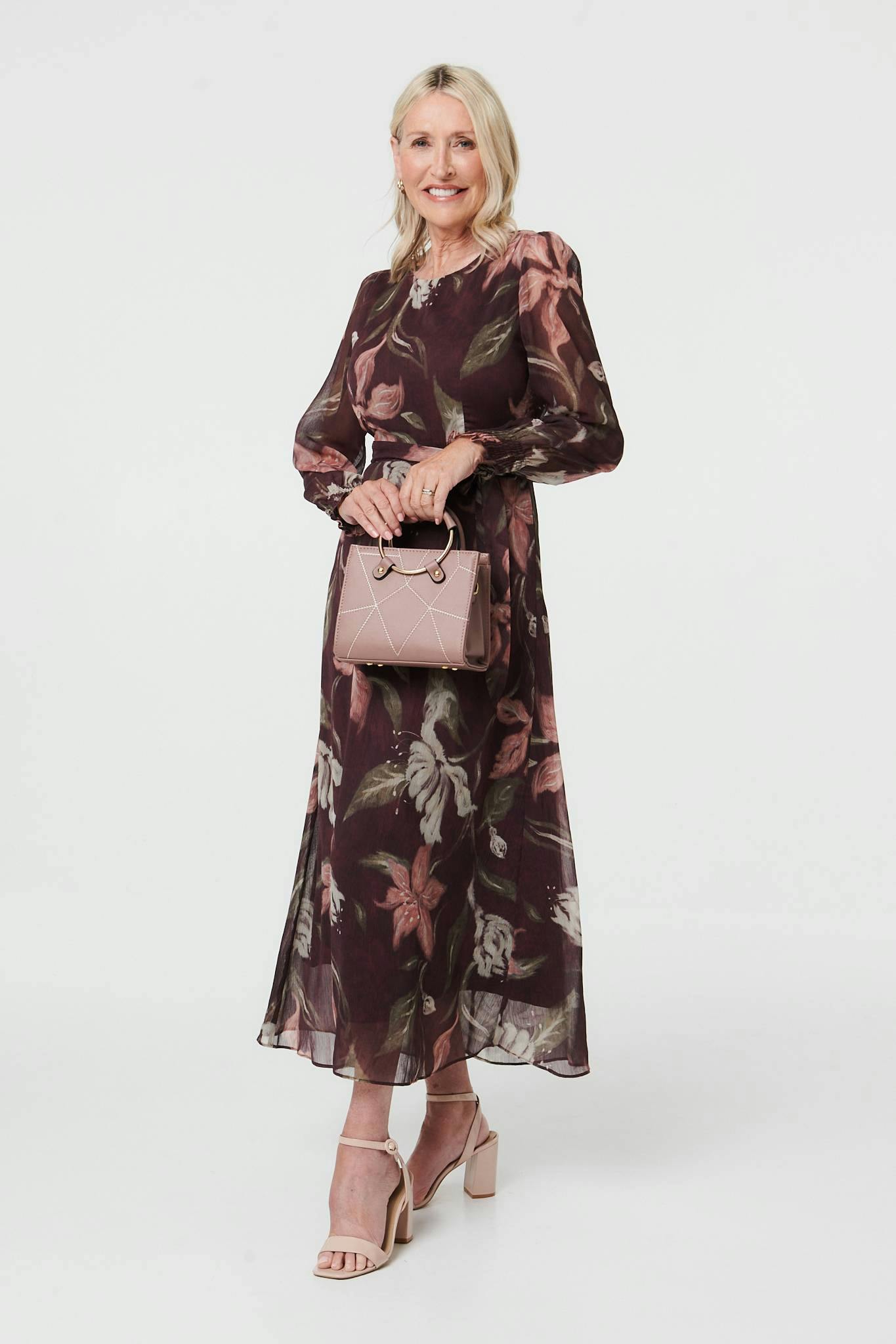 Izabel London Purple Floral A-Line Layered Midi Dress - 16