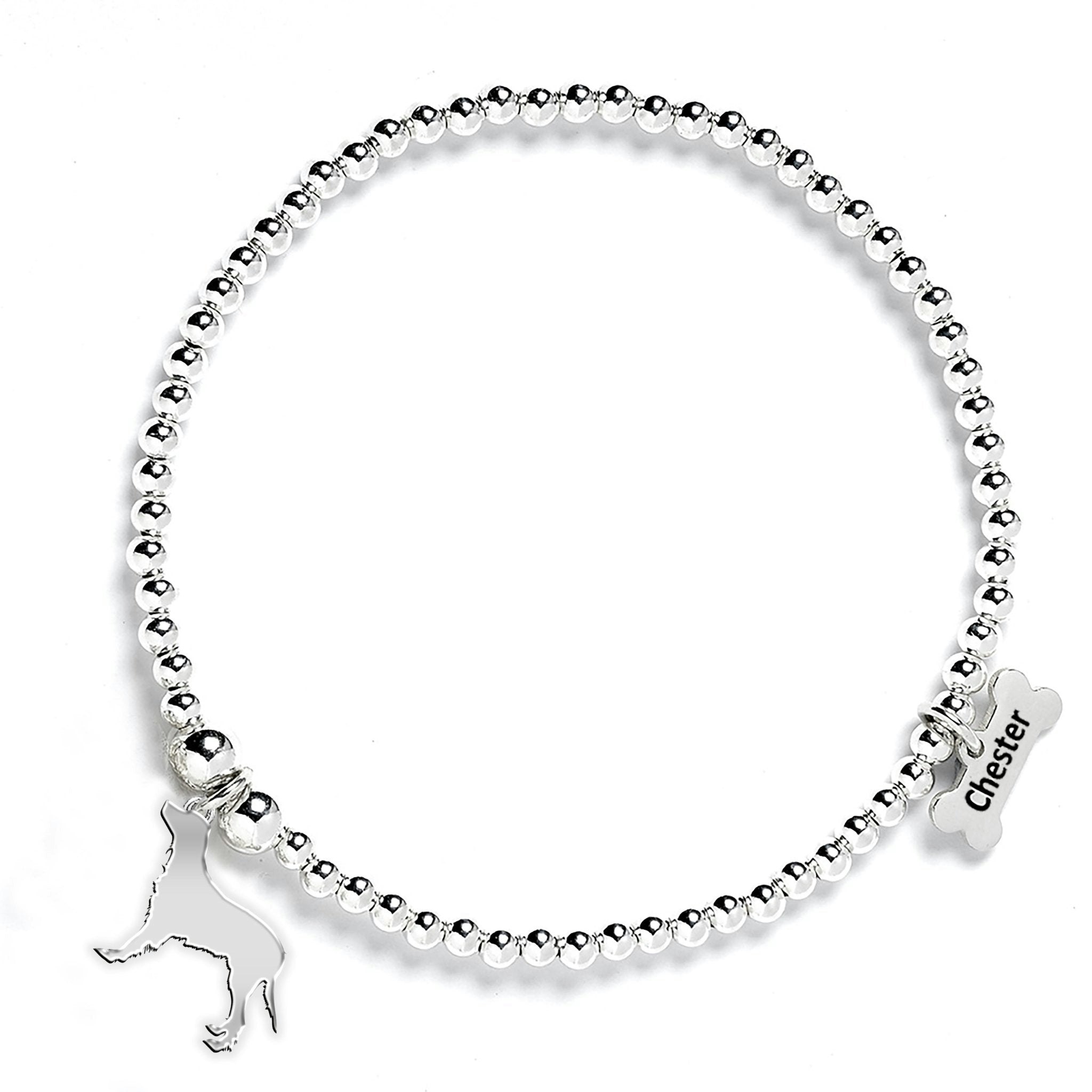 Mylee London Silver Gordon Setter Silhouette Ball Bead Bracelet - Personalised - Yes