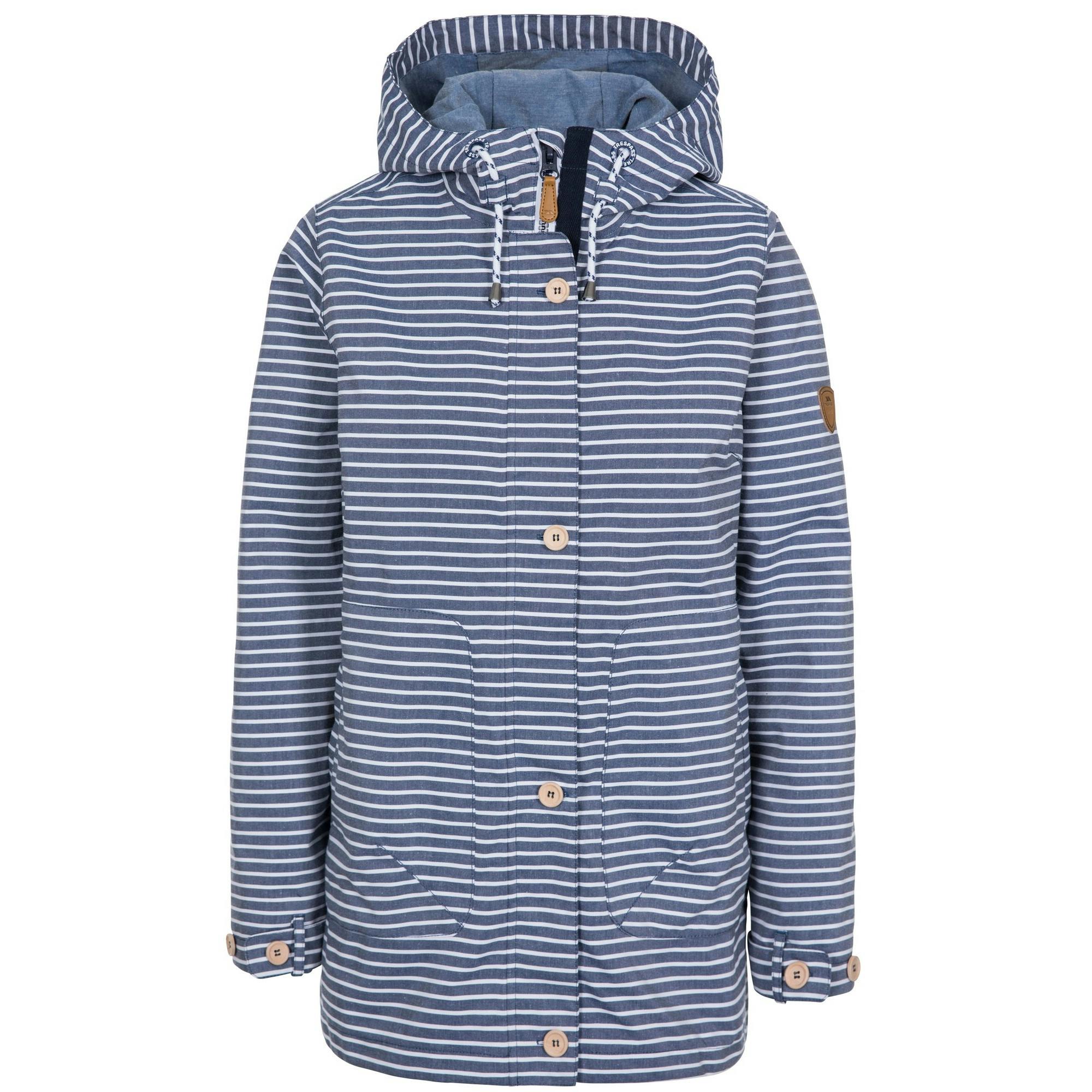Trespass Women's Offshore Waterproof Jacket - Navy Stripe - Xxs - Navy Stripe - 60% Polyester/40% Cotton