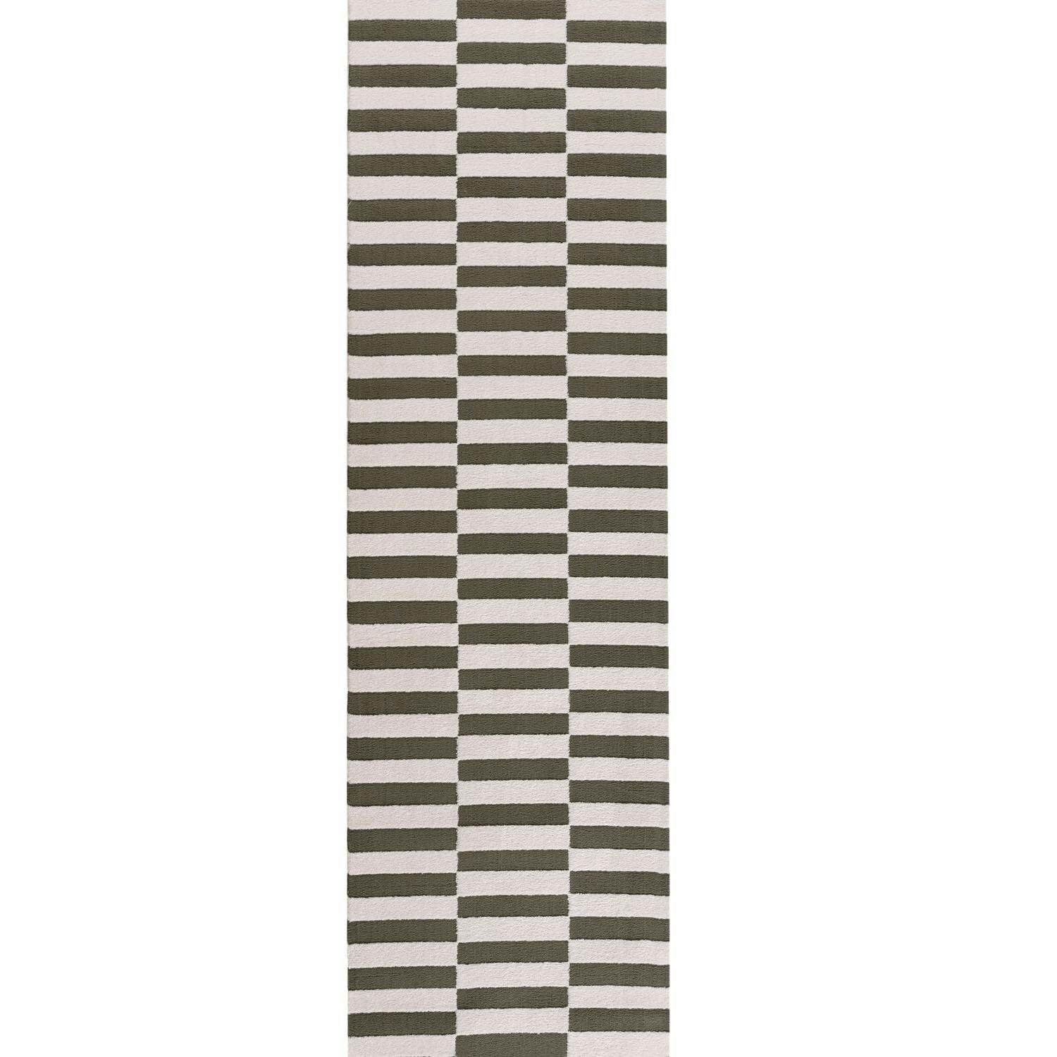 The Rugs Green Loft Striped Rug - 80X300 Cm