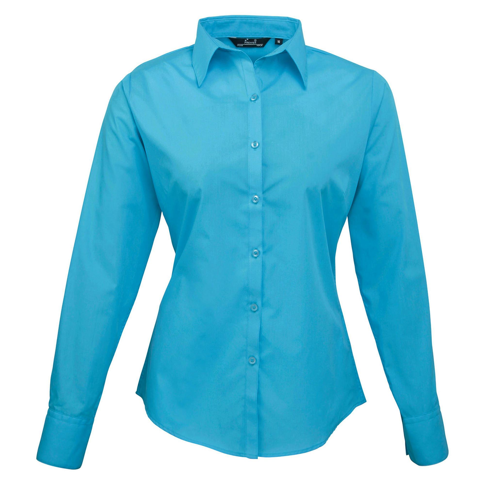 Premier (30, Turquoise) Womens/Ladies Poplin Long-Sleeved Blouse - Image 4