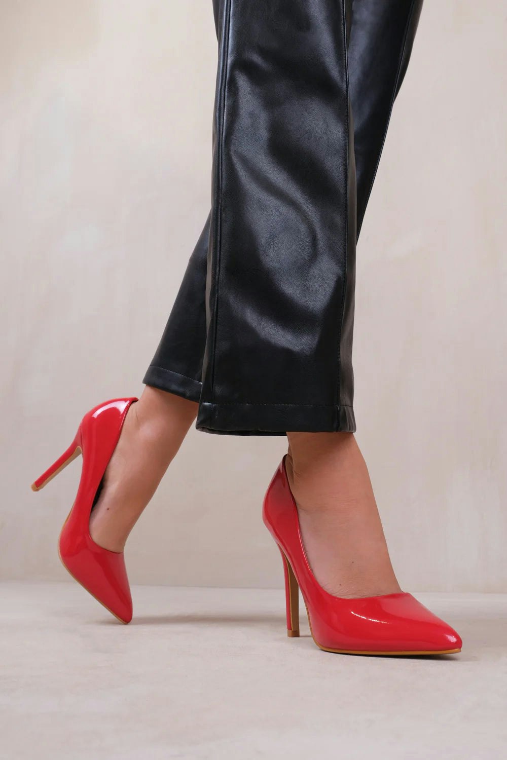 Where's That From Red Kyra Wide Fit High Heel Stiletto Pumps In Rouge Patent Faux Leather - 5E