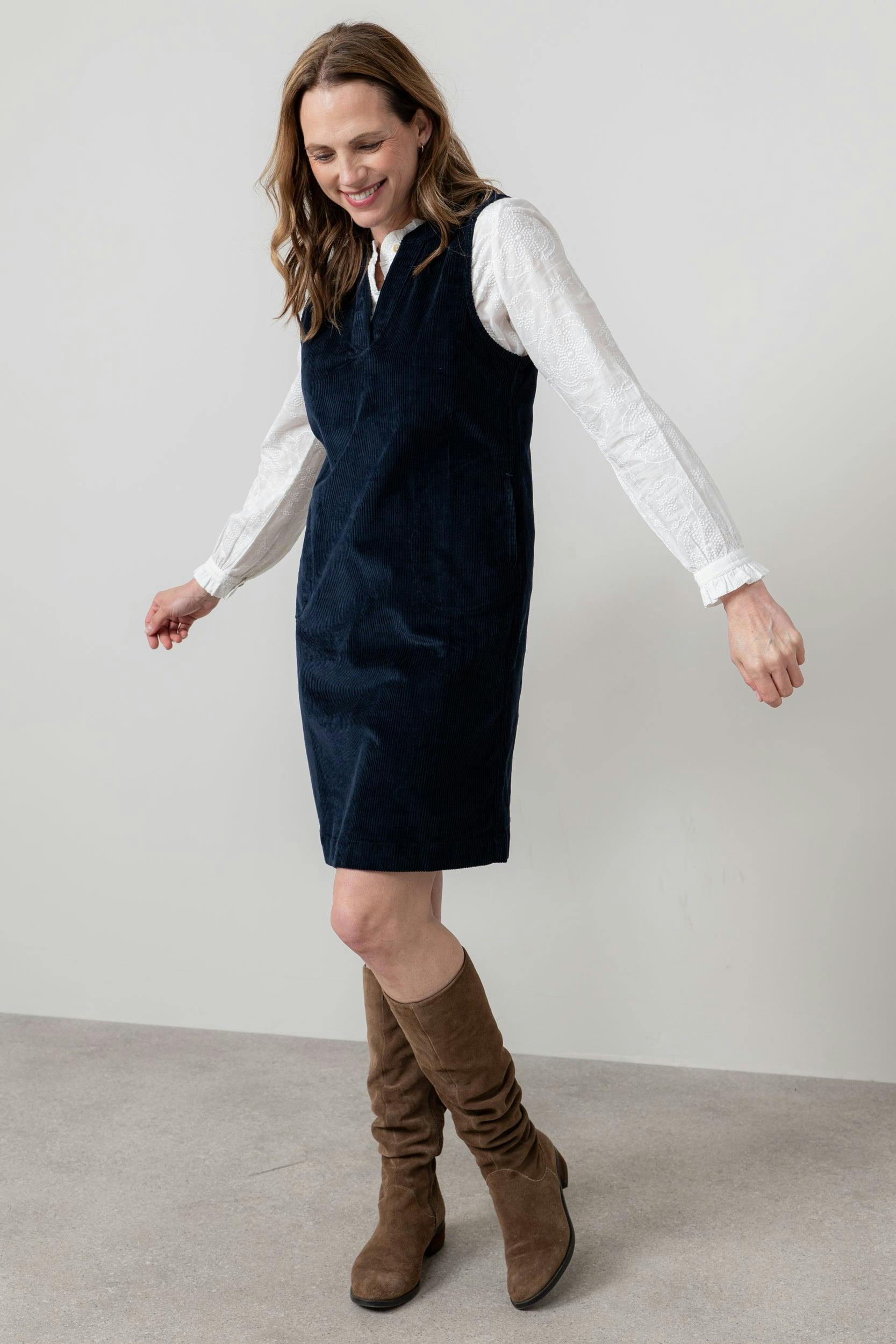 Lily & Me Belle Stretch Cotton Jumbo Cord Dress Navy - 16 - Navy