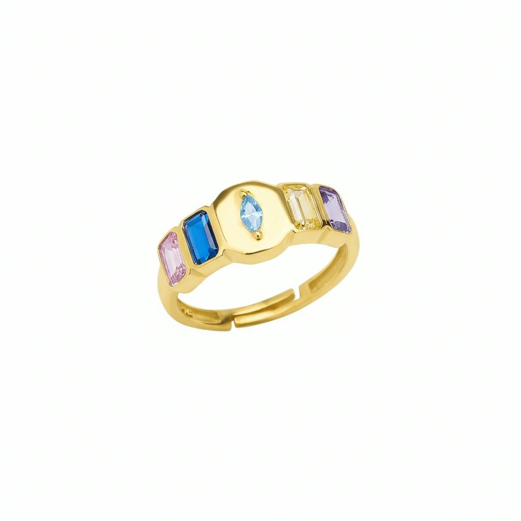 Spero London Silver/Gold Sterling Multicolor Baguette Ring