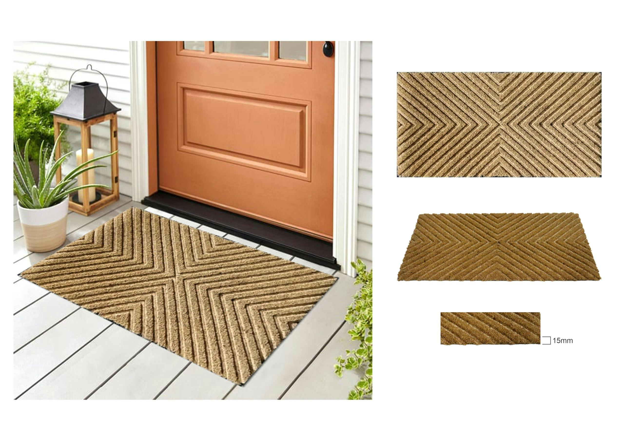 B&Q - 15mm Natural Coir Doormat With Printed Pattern 40Cm X 80CmNon-Slip Pvc BackedEmbossed Stripes Mat - Image 2