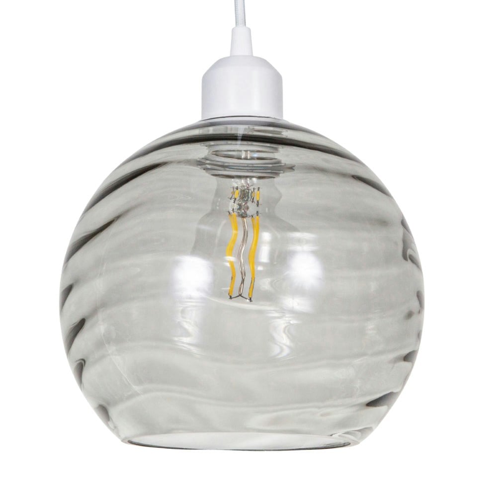 Rackhams Grey/Light Modern Designer Smoked Circular Ribbed Glass Non Electric Pendant Lamp Shade