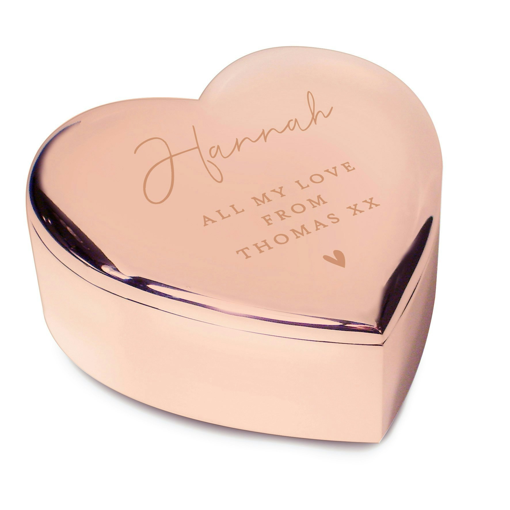 Personalised Memento Company Gold Personalised Rose Heart Trinket Box