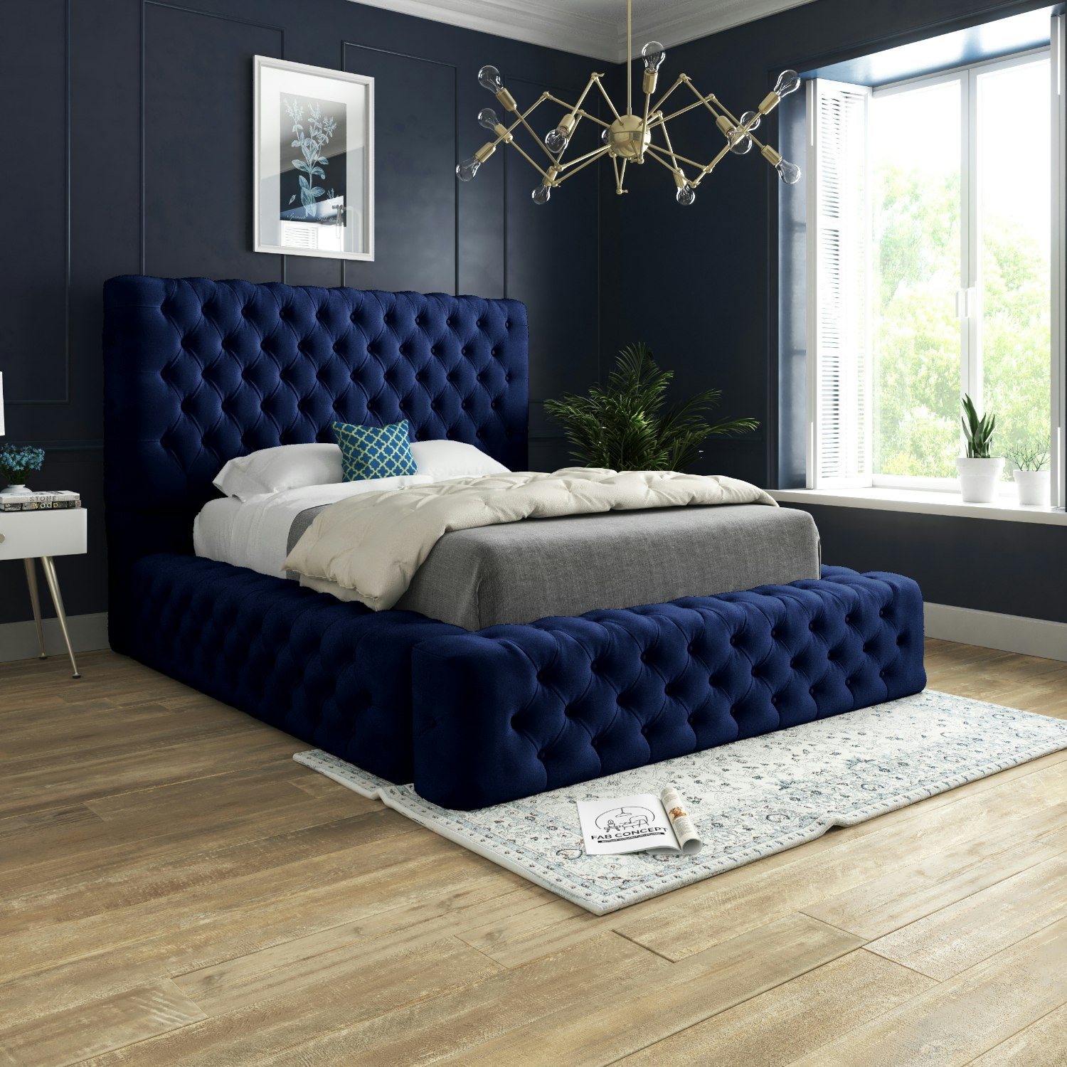 Rackhams Blue Grand Milan Pleated Upholstery Bed Frame - Small Double
