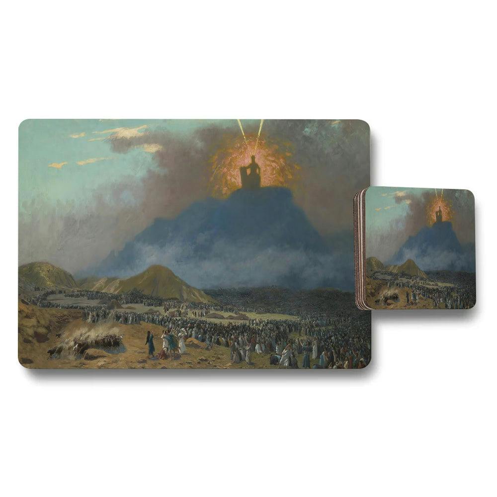 Rackhams Placemat And Coaster Set With Dramatic Mountain Summit Artwork