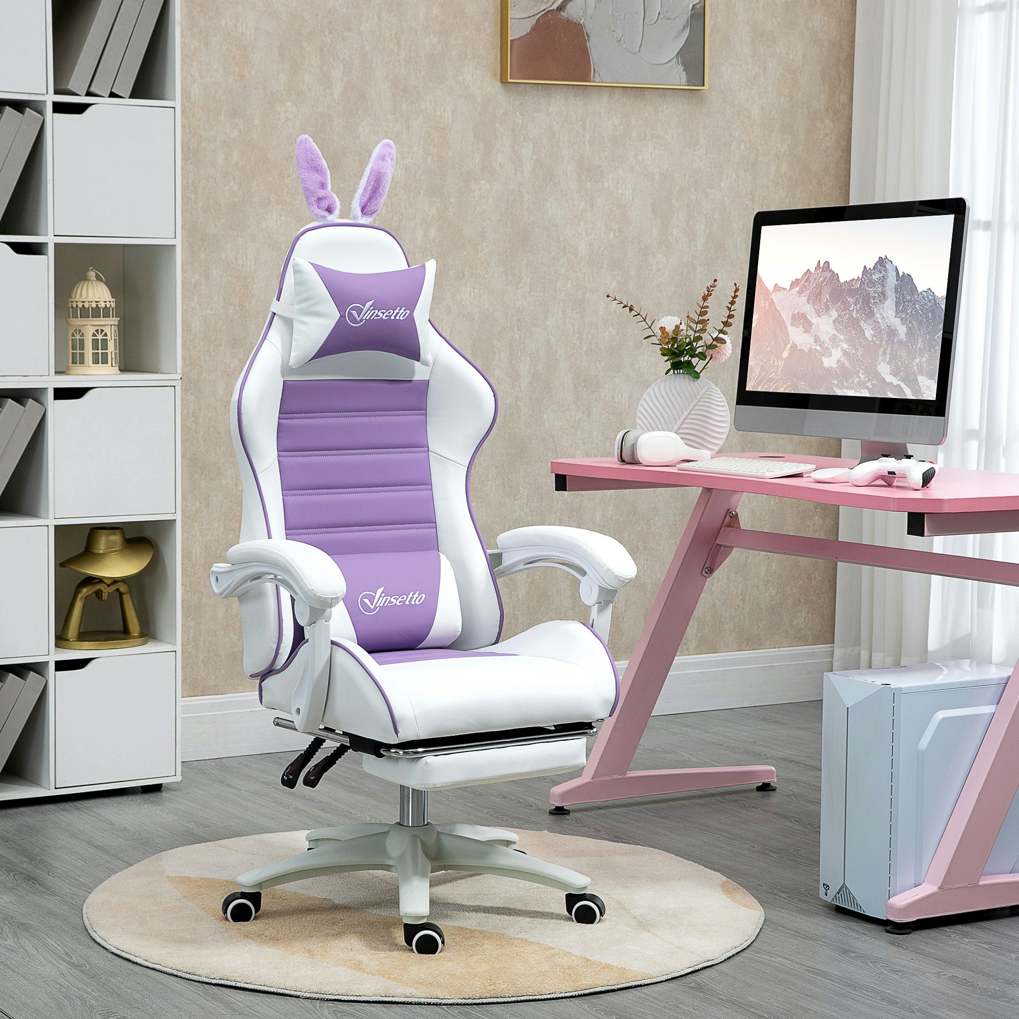 Vinsetto Unisex Purple Racing Style Gaming Chair With Footrest Removable Rabbit Ears In Size 1 - Image 4