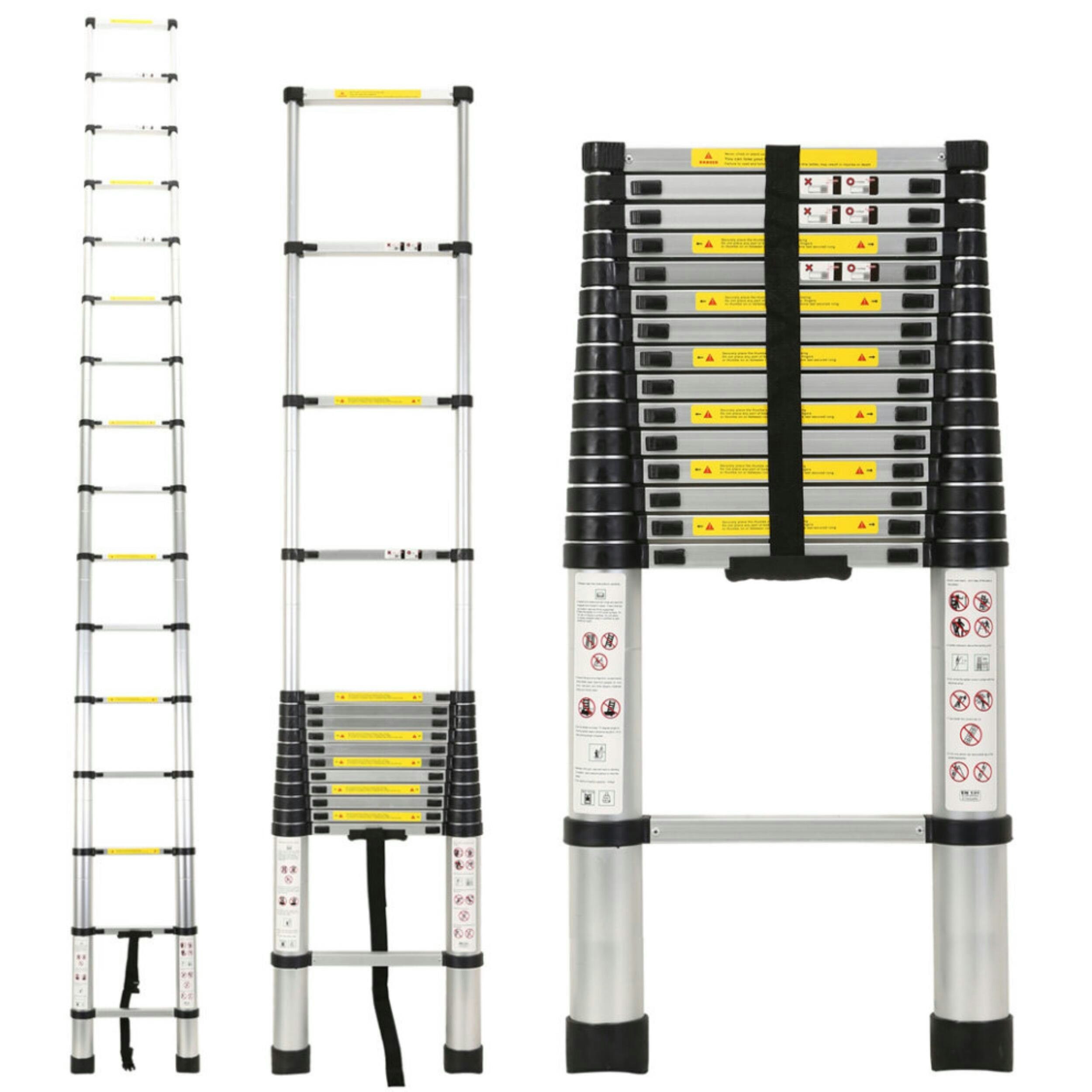 Rackhams 4.7M Telescopic Ladder Multi-Purpose Folding Ladders Telescopic Extendable Portable Sturdy Loft Ladder