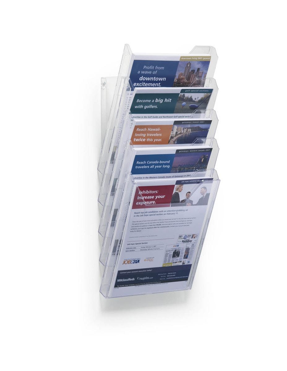 Rackhams Combiboxx 5 Literature Tray | Stand & Wall Mount | A4 Portrait | Clear