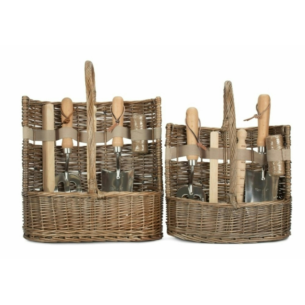 Rackhams Cream Antique Wash Garden Basket With Tools - Set Of 2 - Antique Wash