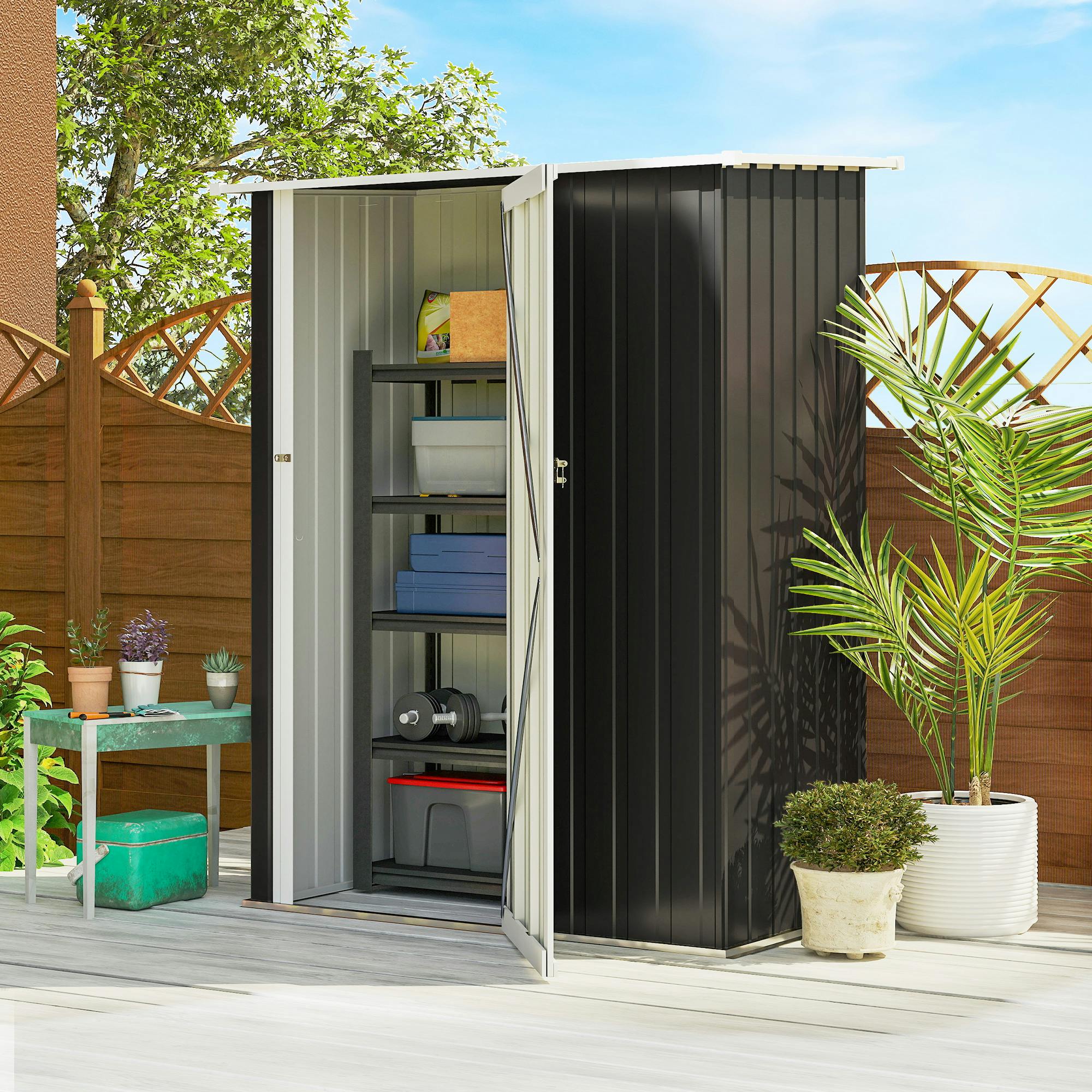 Rackhams Dark/Grey Outdoor Storage Shed Steel Garden Shed W/ Lockable Door