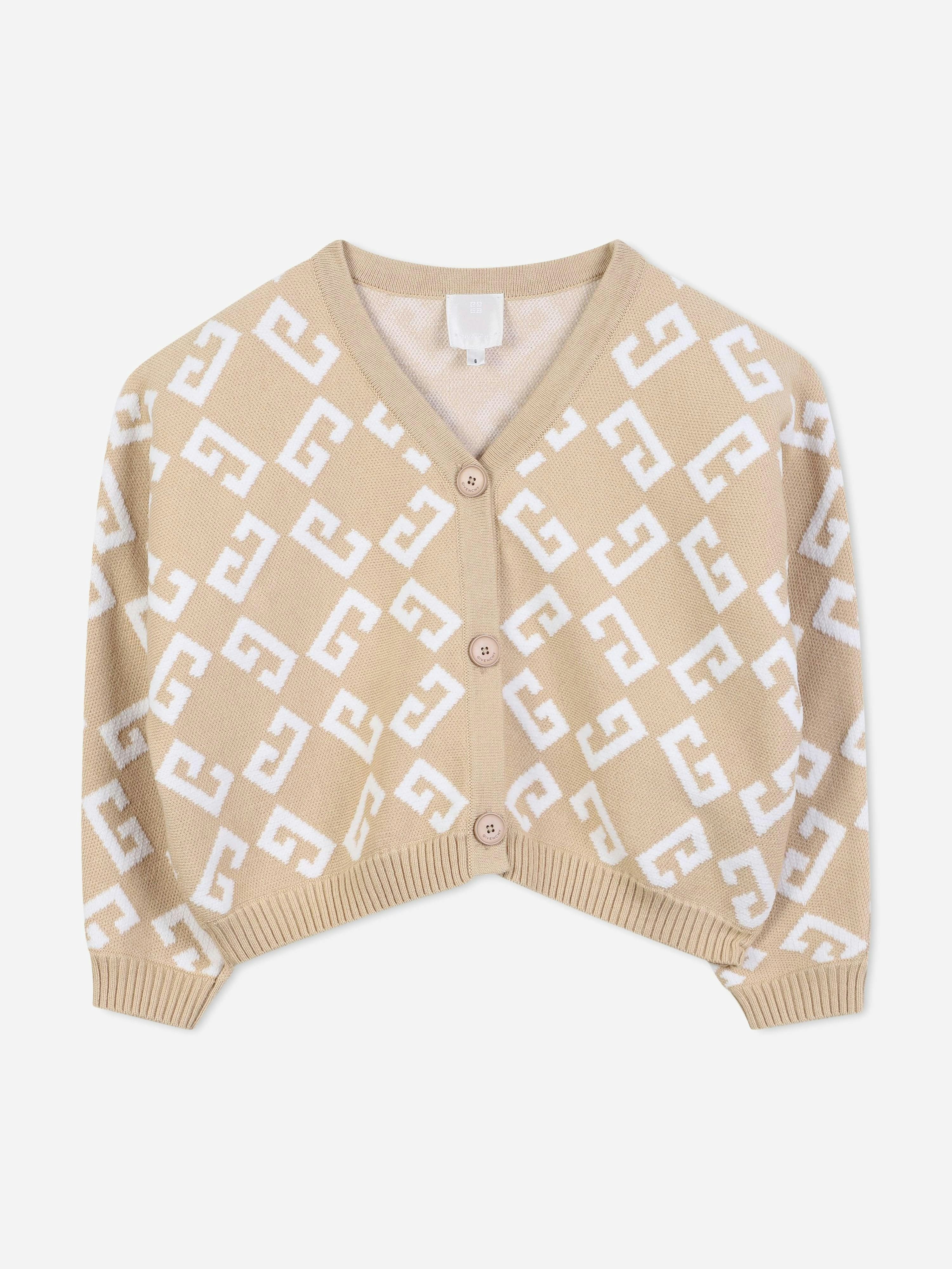 Givenchy Girls Beige 4G Knitted Cardigan In - 12 Yrs