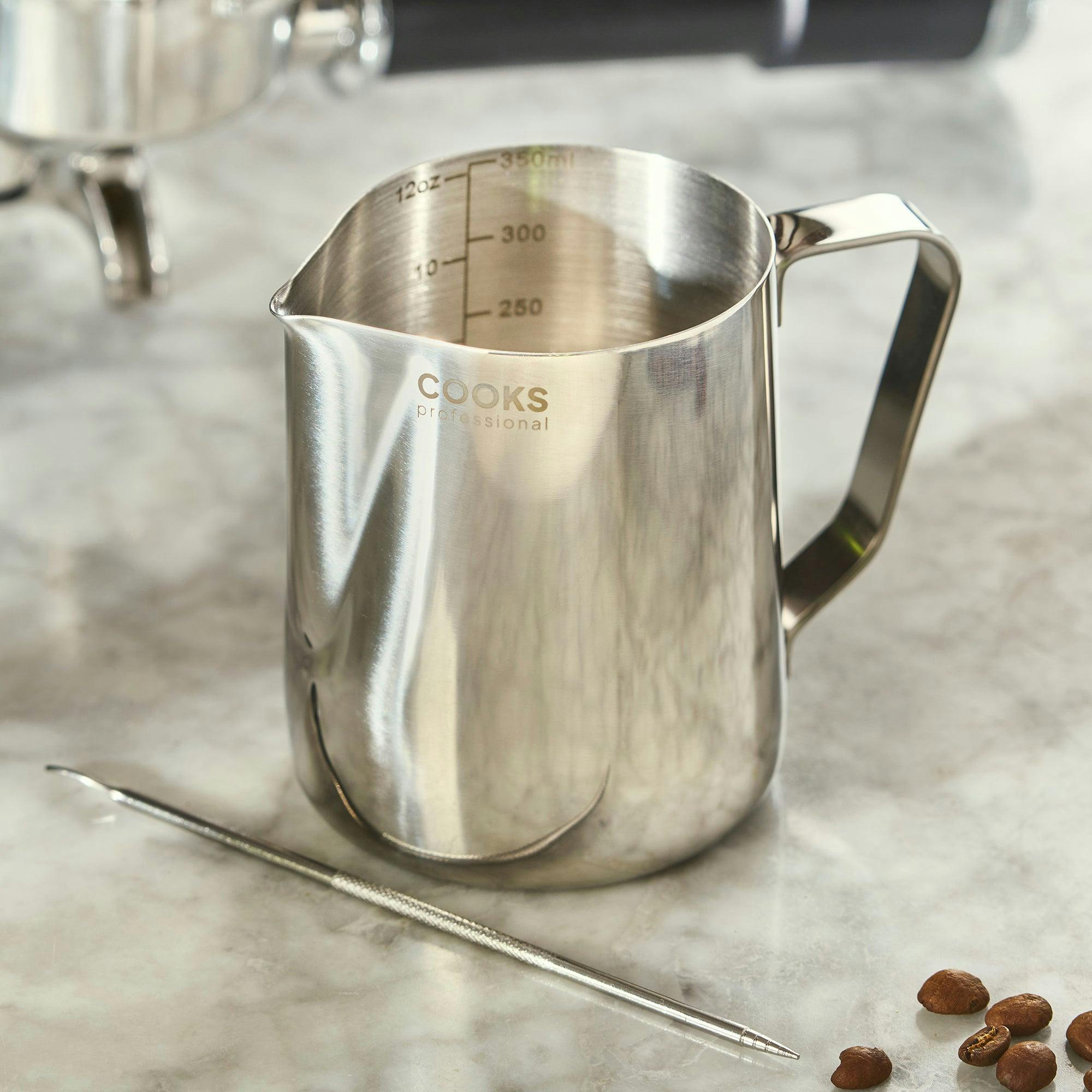 Rackhams White Stainless Steel 350Ml Milk Steaming Jug | Latte Art Pen Included