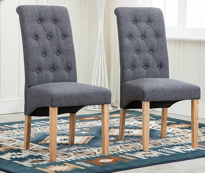 Rackhams Grey Set Of 2 Tufted Button High Back Fabric Dining Chairs