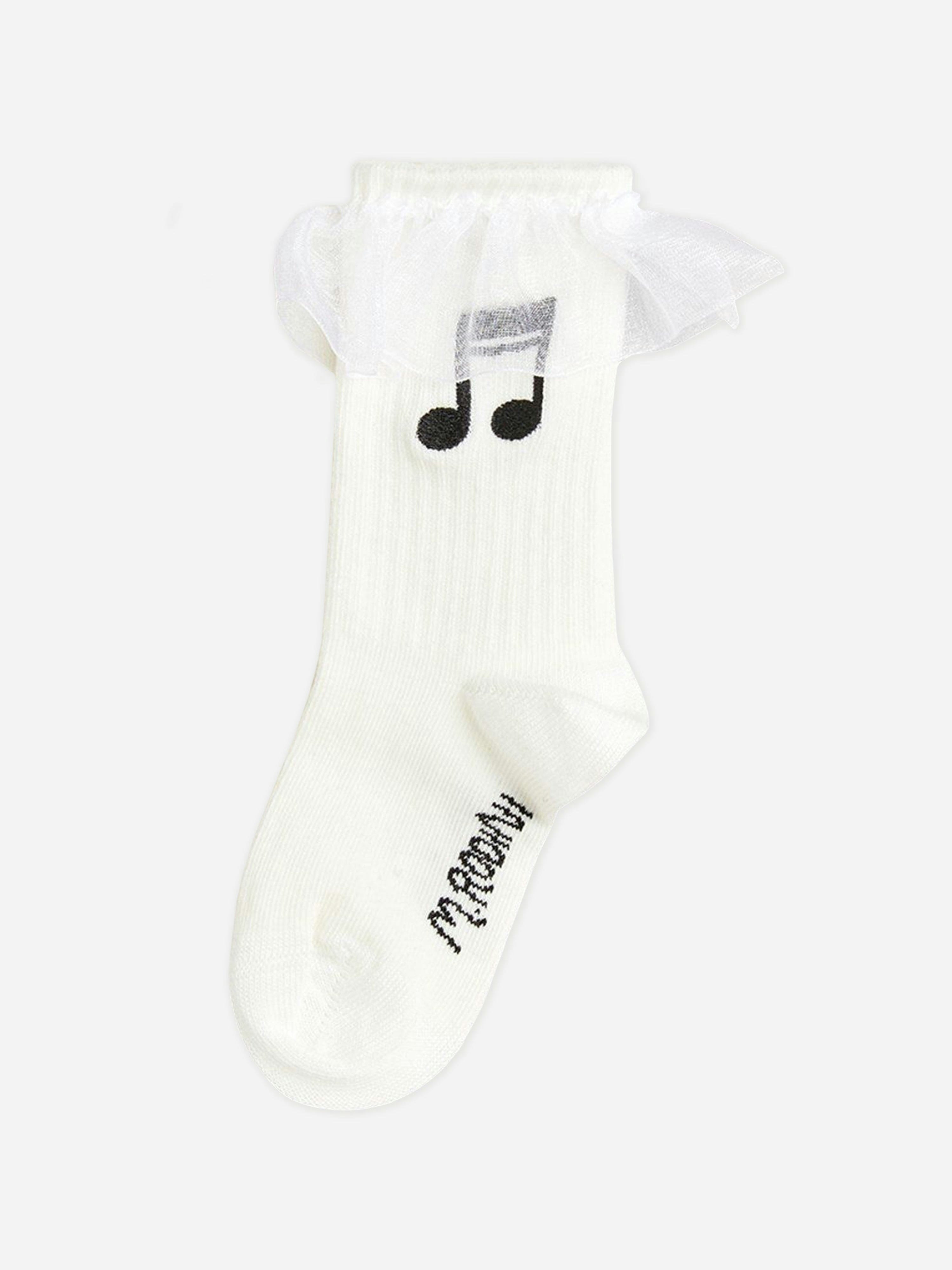 Mini Rodini Girls White Note Frill Socks In - 6 - 10 Yrs
