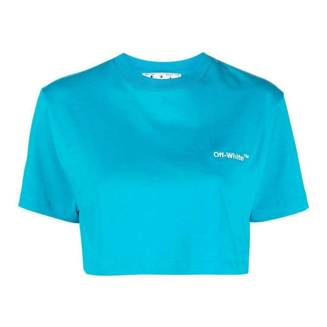 Off-White Women's White/Blue Off- Off Helvetica Crop T-Shirt - S - 100% Cotton