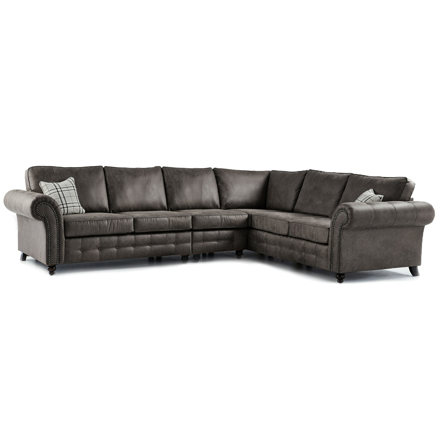 Furnishings For Less Brown/Black Oakland Large 6 Seater Leather Corner Sofa Chesterfield Style - Charcoal - Right Hand Facing
