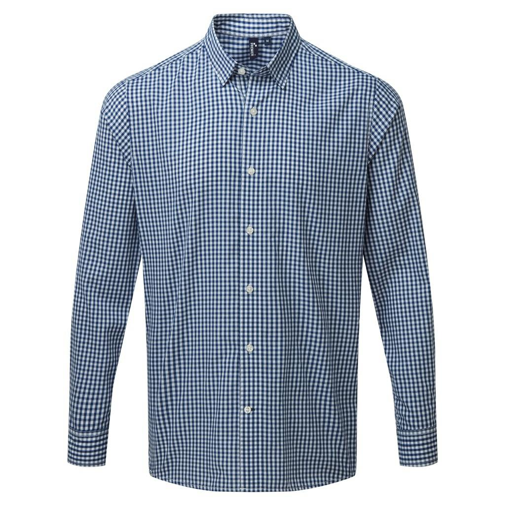 Premier (M, Navy/White) Mens Maxton Check Long Sleeve Shirt - Image 3