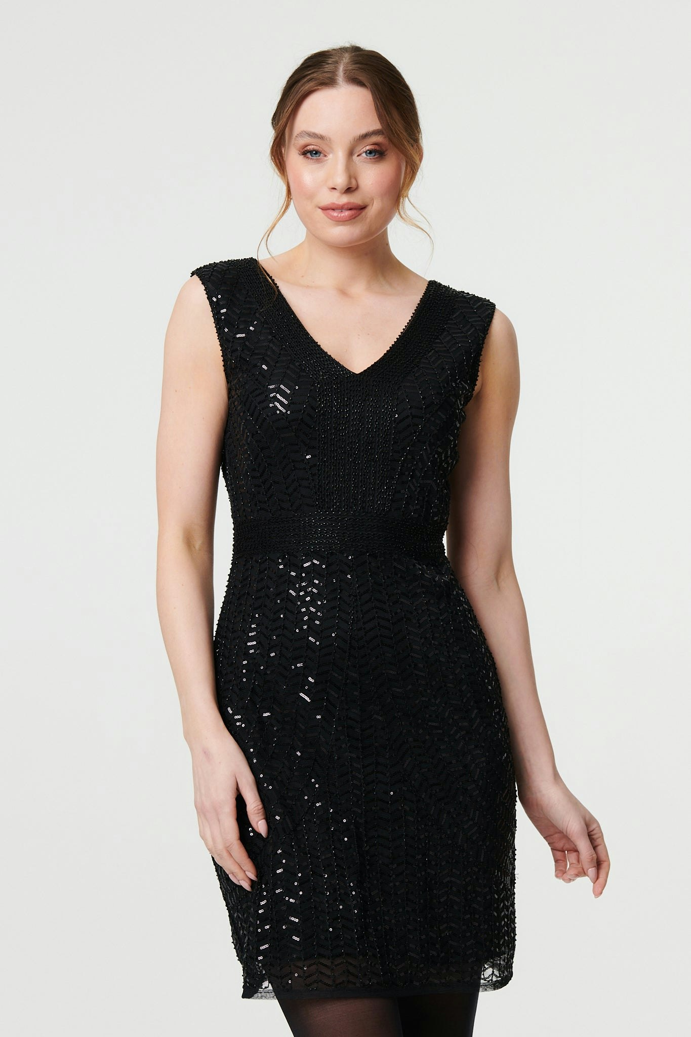 Izabel London Black Sequin Embellished Sleeveless Mini Dress - L